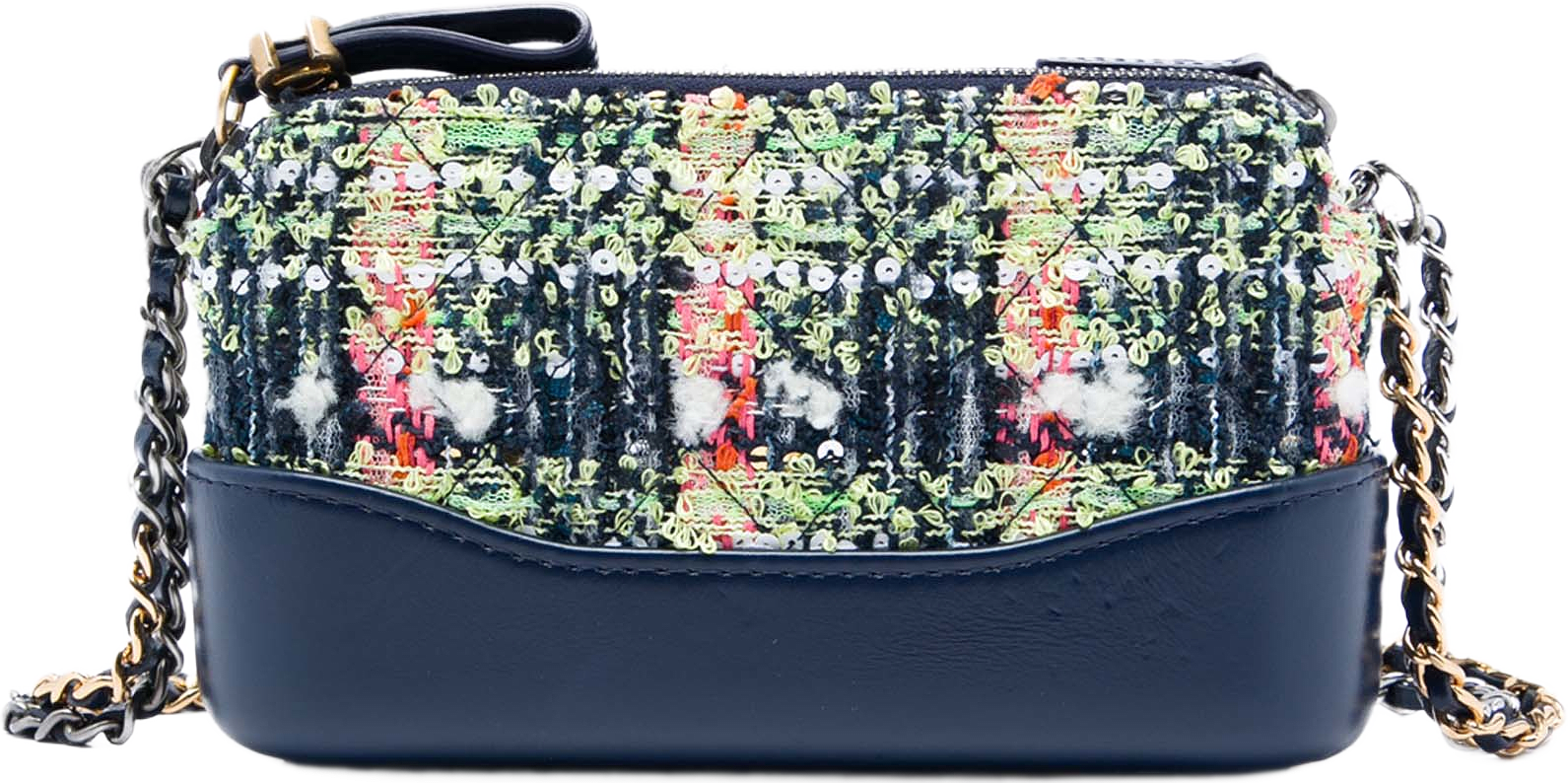 Chanel Tweed Gabrielle Double Zip Clutch With Chain, från Luxclusif, i färgen blå.