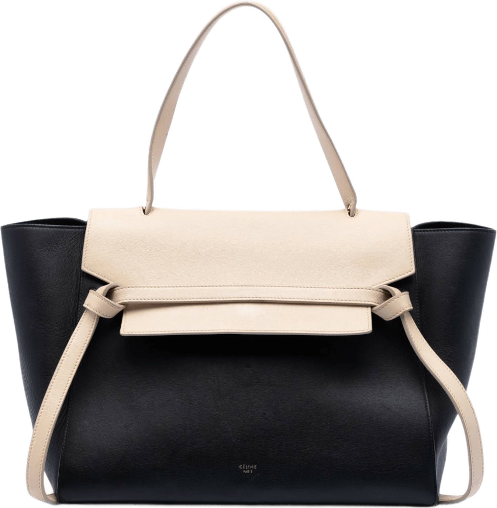 Celine Mini Bicolor Smooth Calfskin Belt Bag, från Luxclusif, i färgen black.