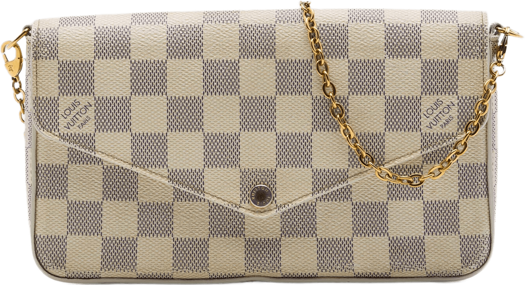 Louis Vuitton Damier Azur Pochette Felicie, från Luxclusif, i färgen vit.
