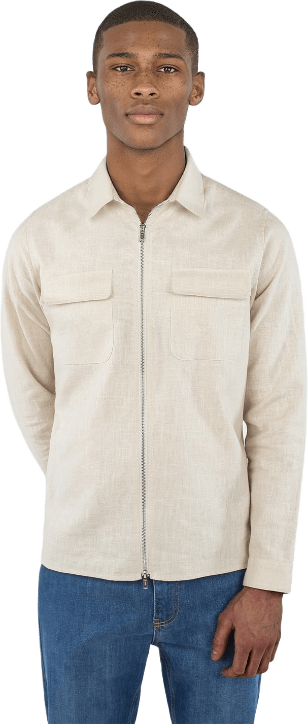 Quincy Linneovershirt Zip - Beige, från Ciszere, i färgen beige.