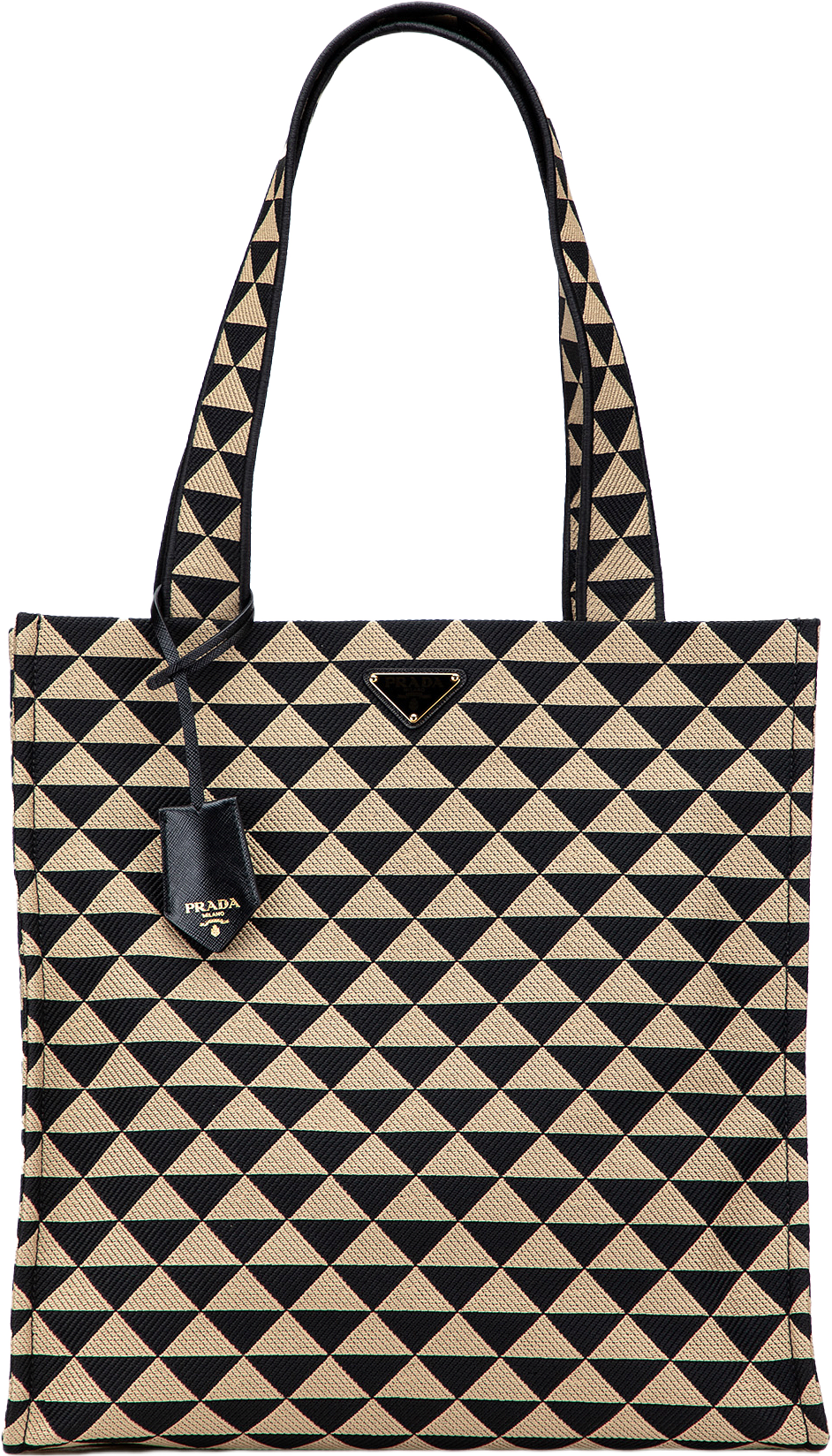 Prada Embroidered Canvas Triangolo Symbole Shopping Tote, från Luxclusif, i färgen beige.