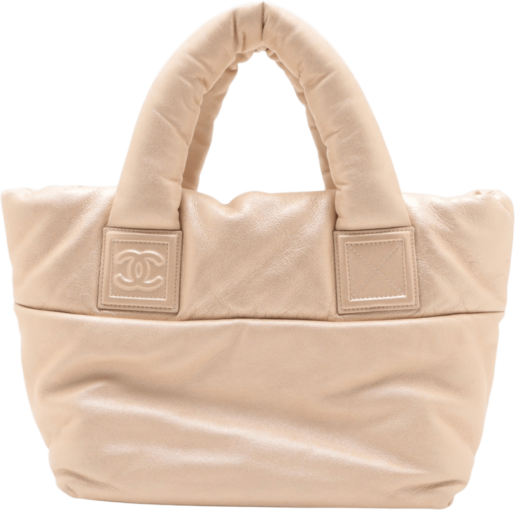 Chanel Small Lambskin Coco Cocoon Reversible Tote, från Luxclusif, i färgen beige.