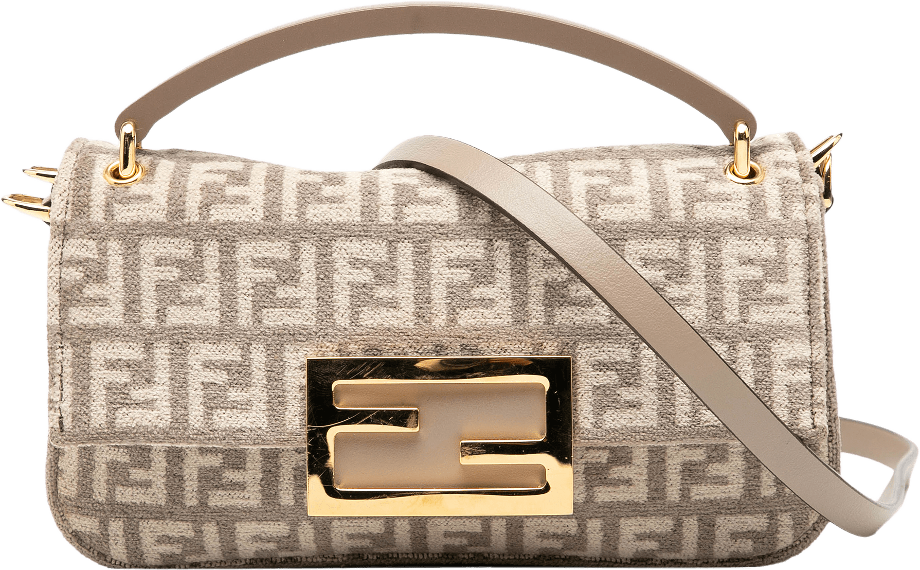 Fendi Zucchino Velvet Baguette Phone Pouch Satchel, från Luxclusif, i färgen light beige.