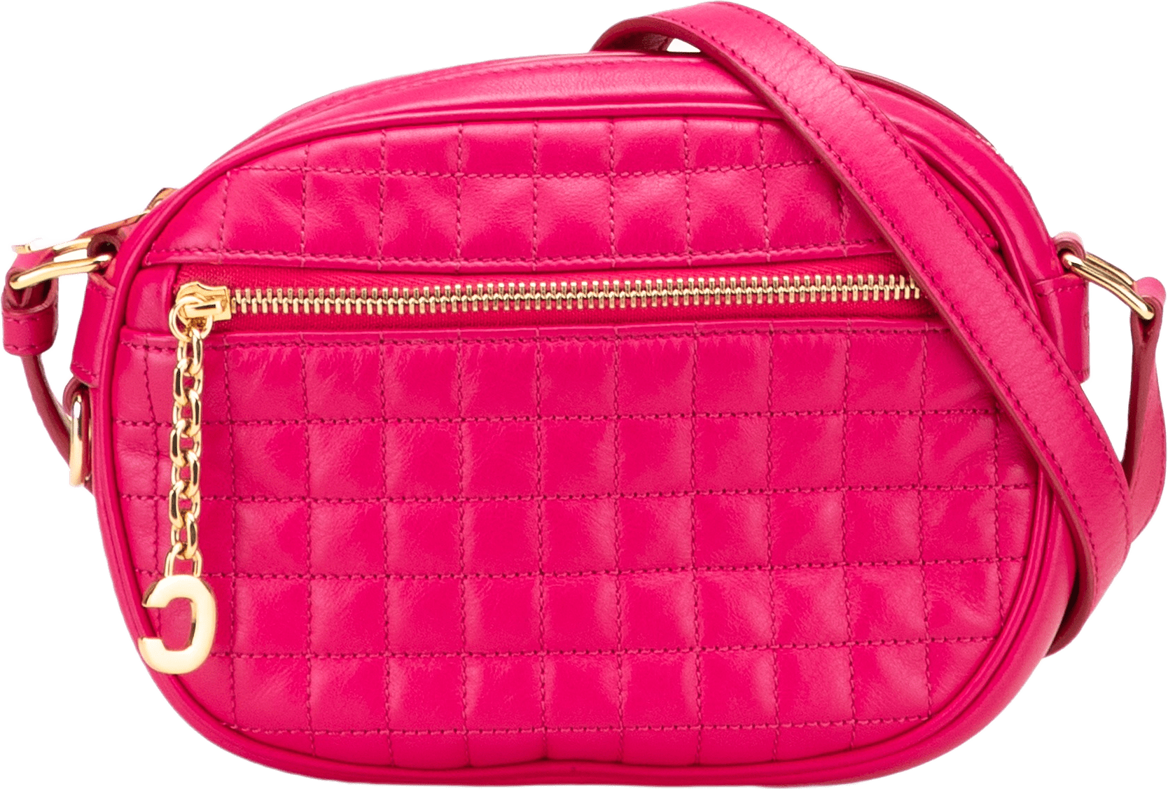 Celine Quilted Calfskin C Charm Crossbody, från Luxclusif, i färgen dark pink.