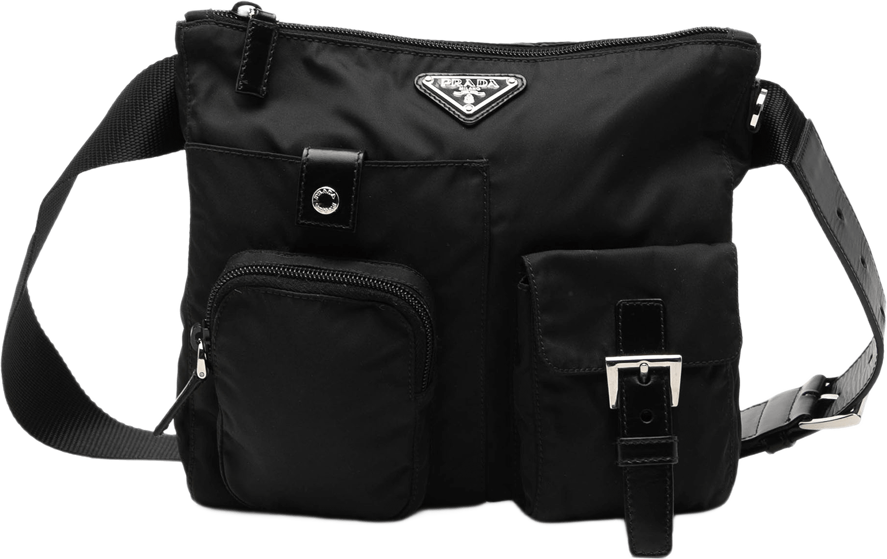 Prada Tessuto Multi Pocket Belt Bag, från Luxclusif, i färgen black.