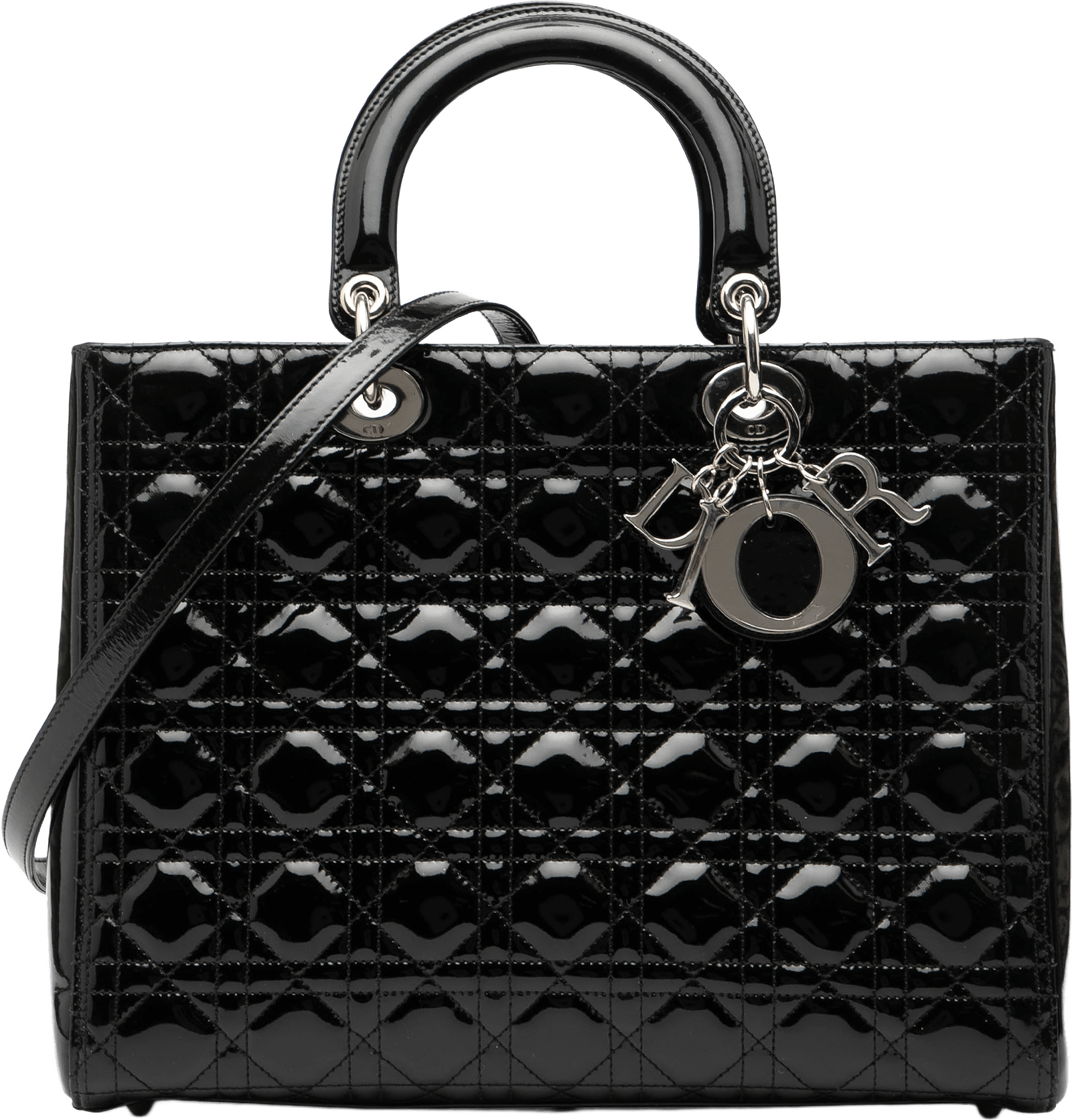 Dior Large Patent Cannage Lady Dior, från Luxclusif, i färgen black.