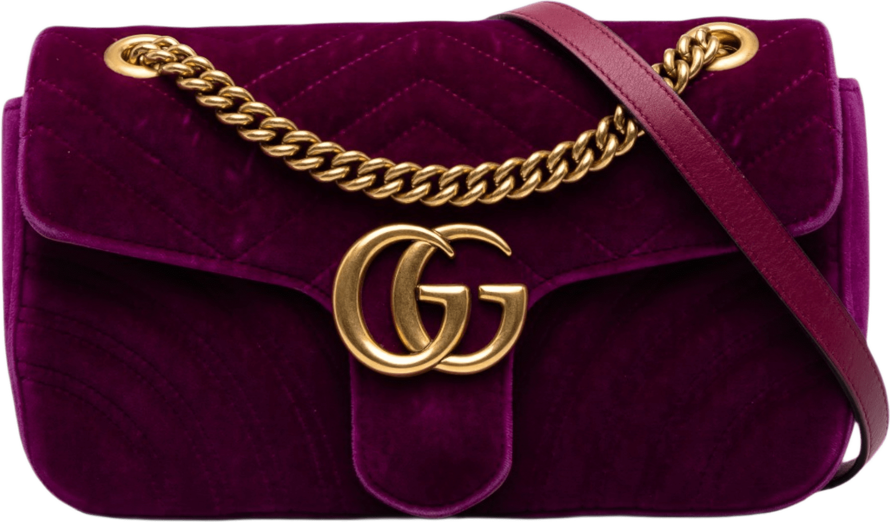 Gucci Medium Gg Marmont Matelasse Velvet Shoulder Bag, från Luxclusif, i färgen purpur.