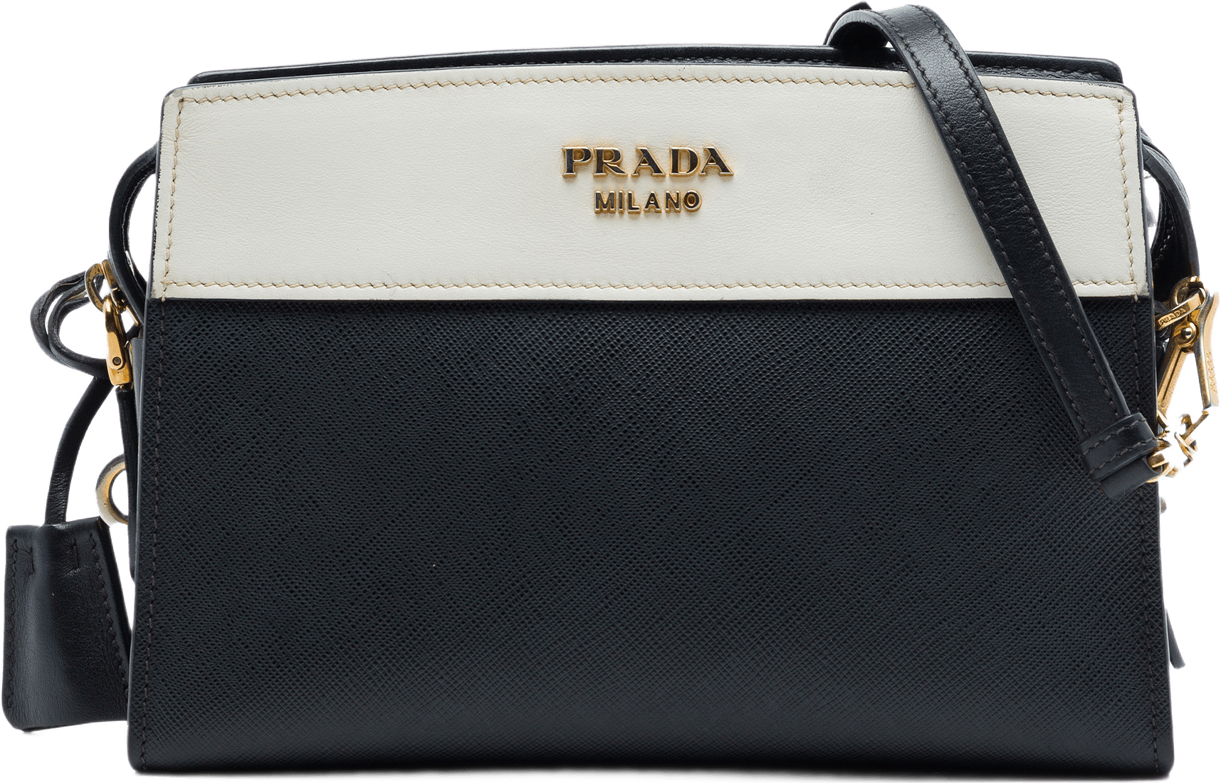 Prada Bicolor Saffiano And City Calf Esplanade Crossbody, från Luxclusif, i färgen svart.