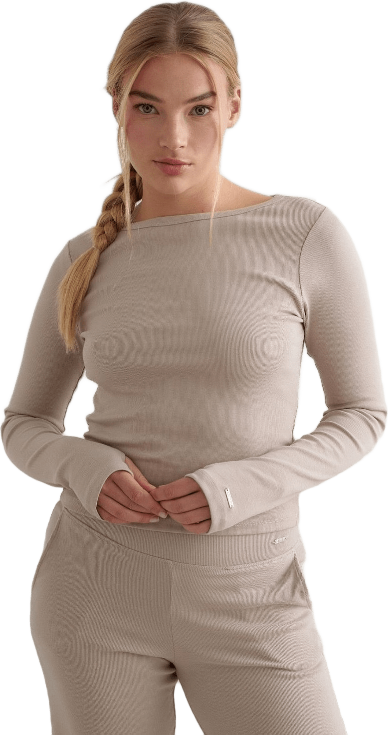 Dark Clay Ease Ribbed Long Sleeve Top
