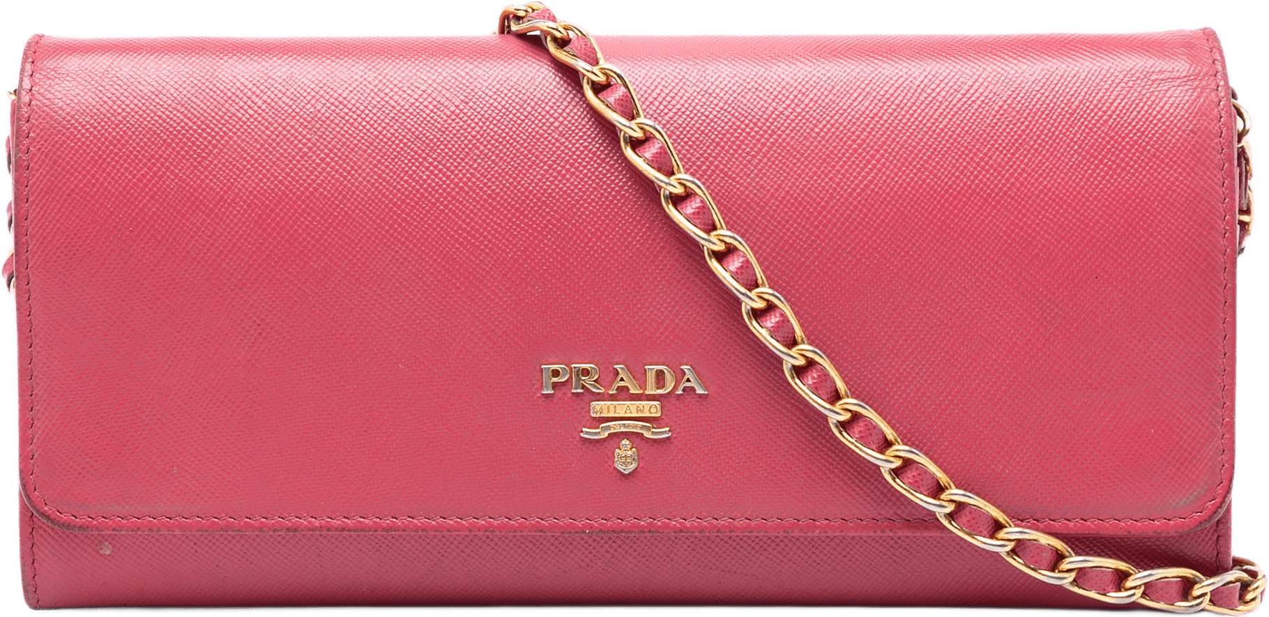 Prada Saffiano Wallet On Chain, från Luxclusif, i färgen pink.