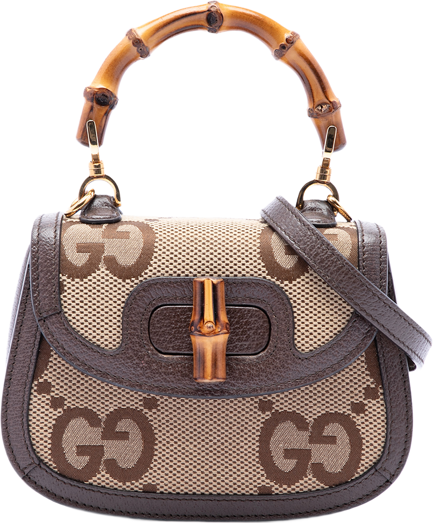 Gucci Mini Jumbo Gg Canvas 1947 Bamboo Top Handle Bag, från Luxclusif, i färgen beige.