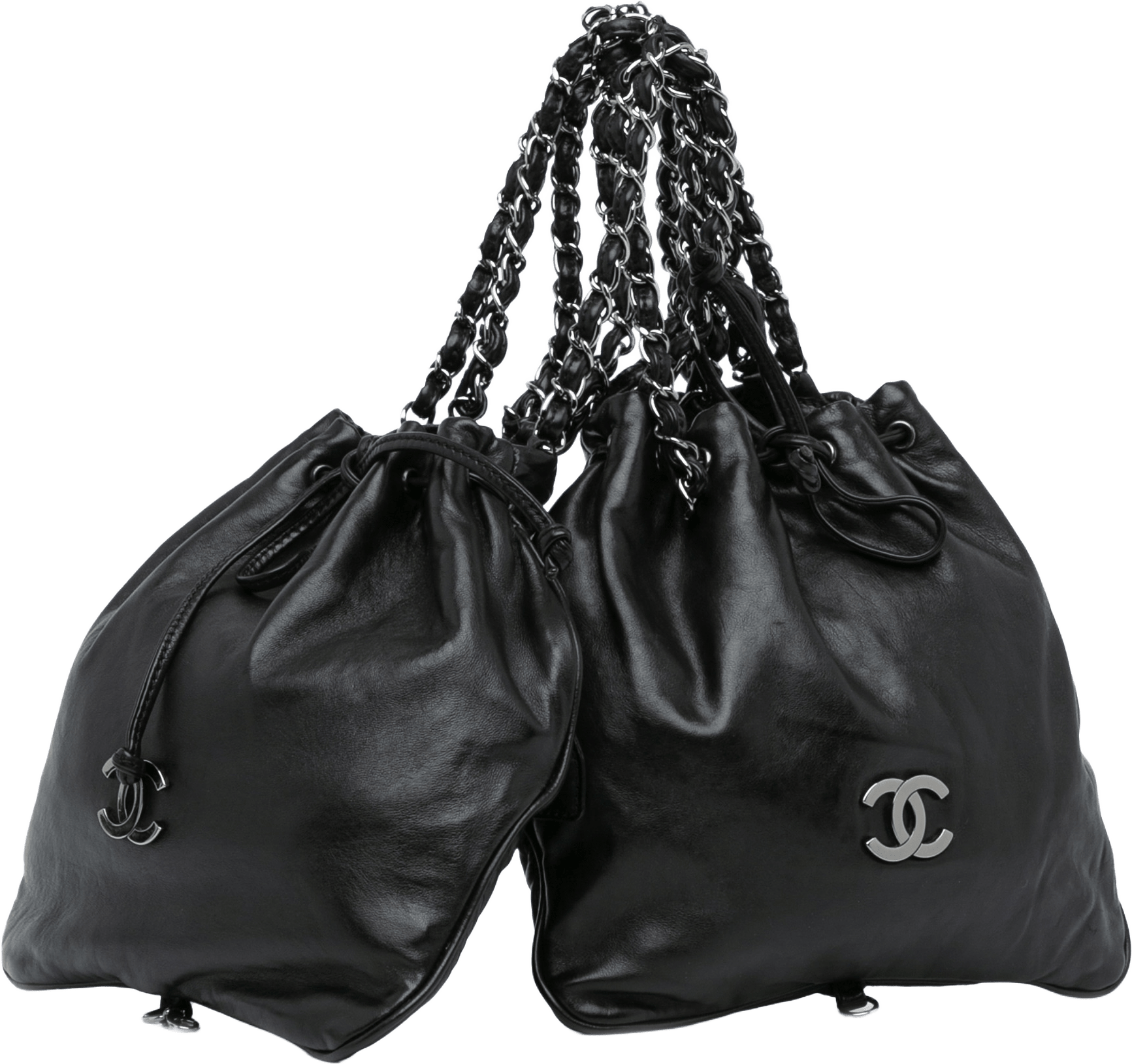 Chanel Cc Calfskin Dual Twin Chain Handbag, från Luxclusif, i färgen black.