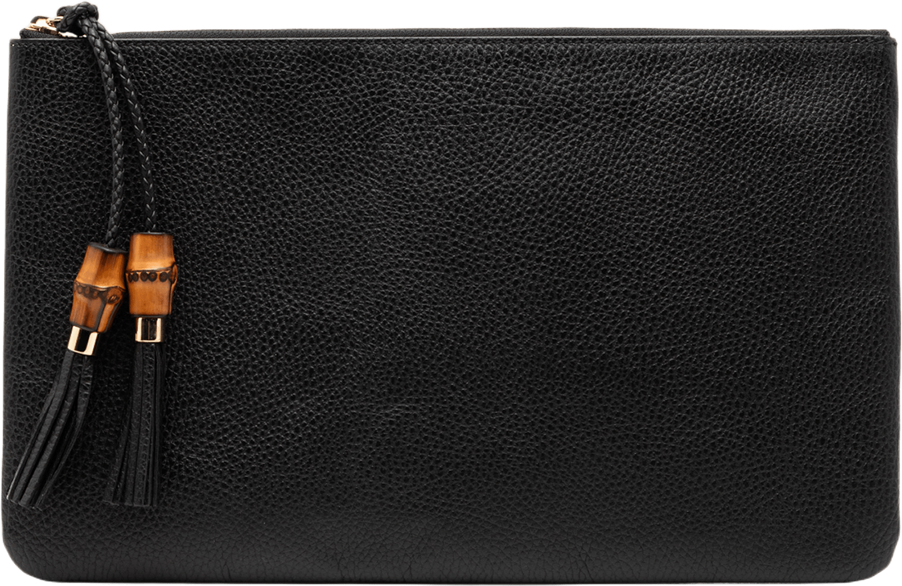 Gucci Calfskin Bamboo Tassel Clutch, från Luxclusif, i färgen black.