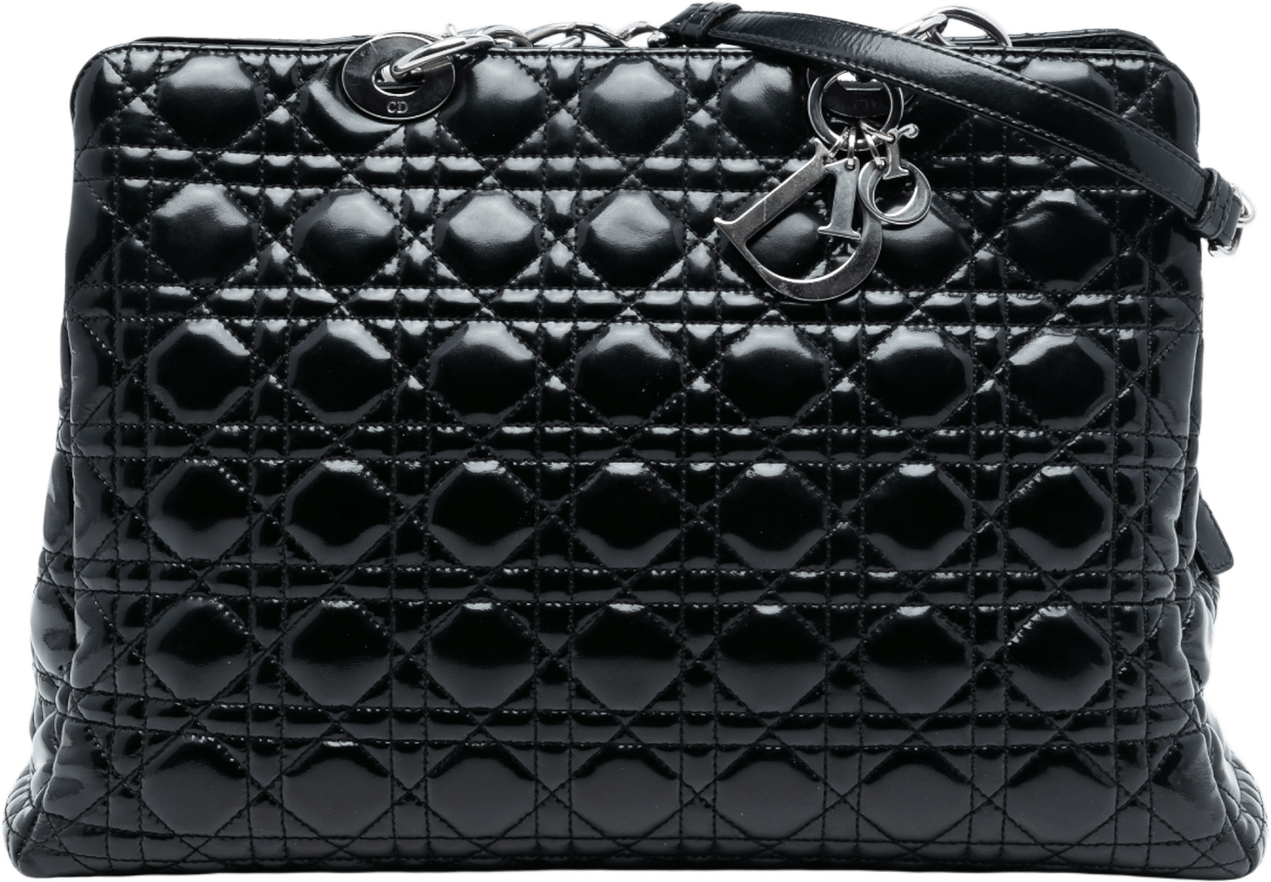 Dior Large Patent Cannage Lady Dior Soft Shopping Tote, från Luxclusif, i färgen black.