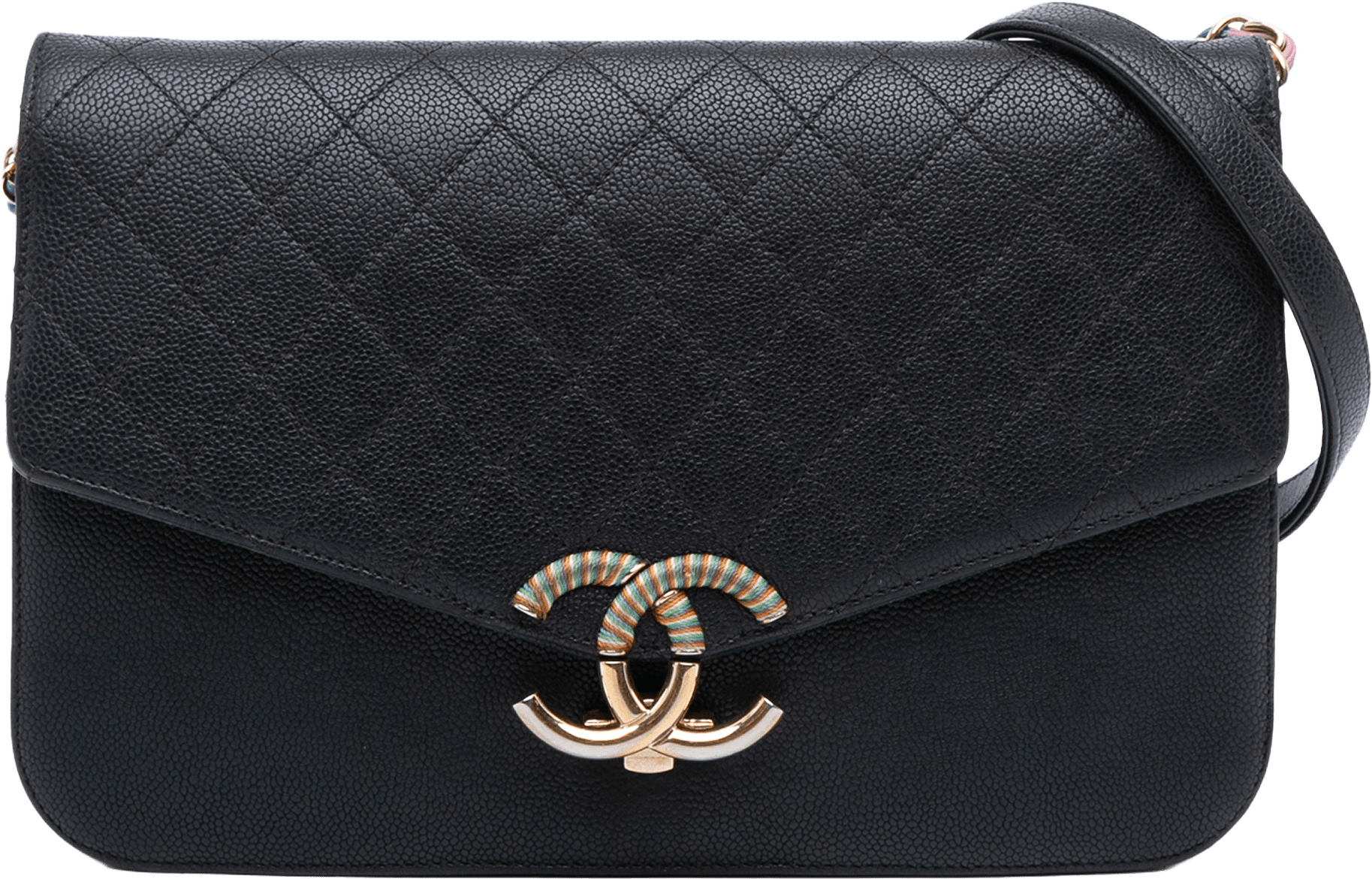 Chanel Paris Cuba Medium Caviar Thread Around Flap, från Luxclusif, i färgen black.