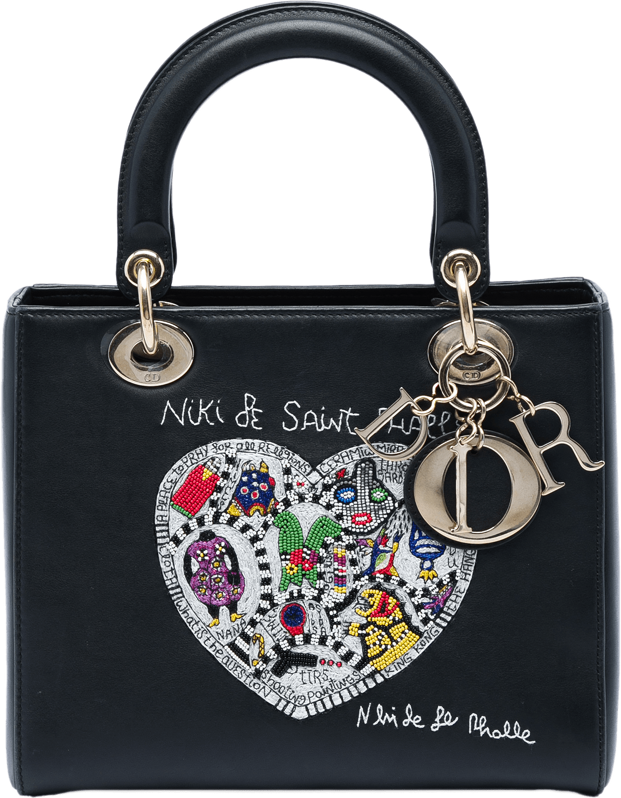 Dior Niki De Saint Phalle Medium Calfskin Heart Supple Lady Dior, från Luxclusif, i färgen svart.