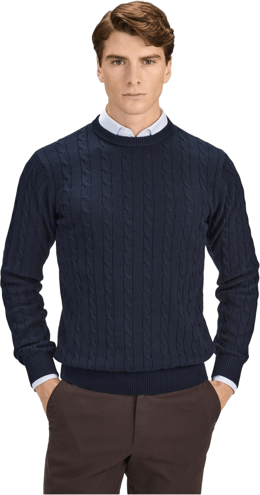 Cotton Cable Knitted Crew Neck Sweater (haidar), från John Henric, i färgen navy blue.