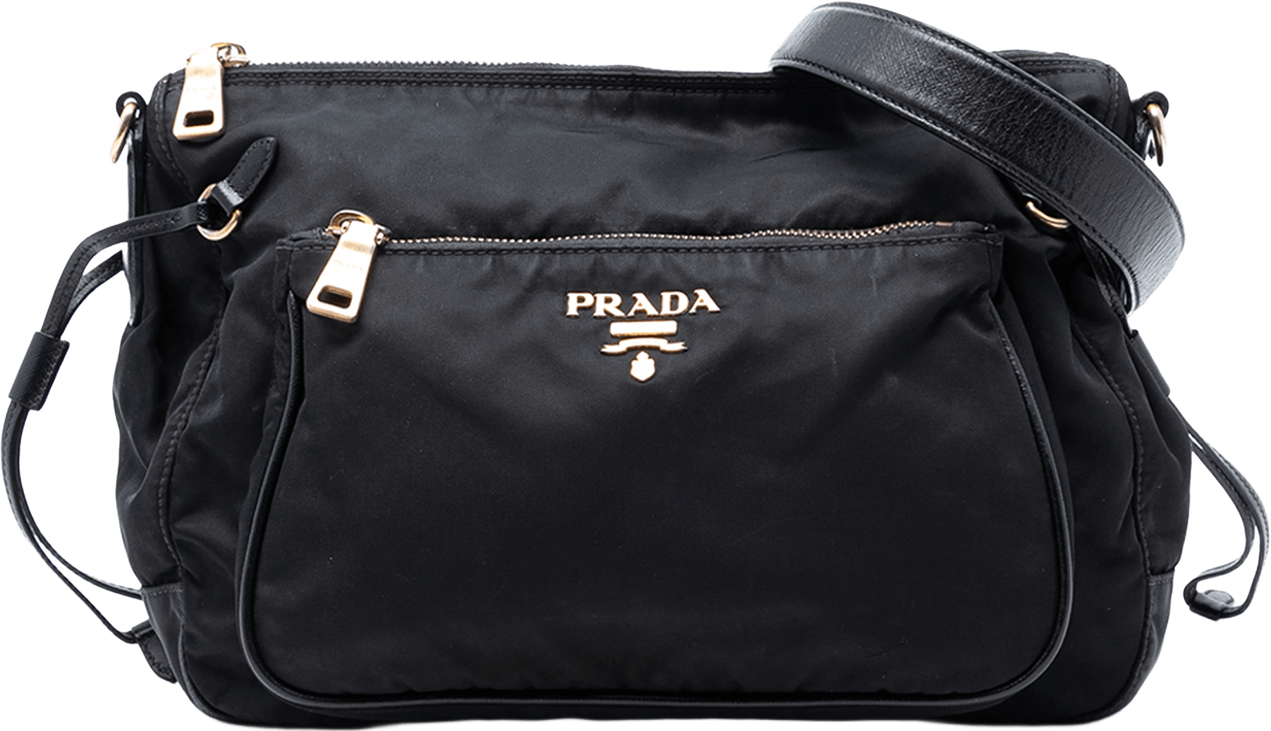 Prada Saffiano Trimmed Tessuto Zip Top Shoulder Bag, från Luxclusif, i färgen black.