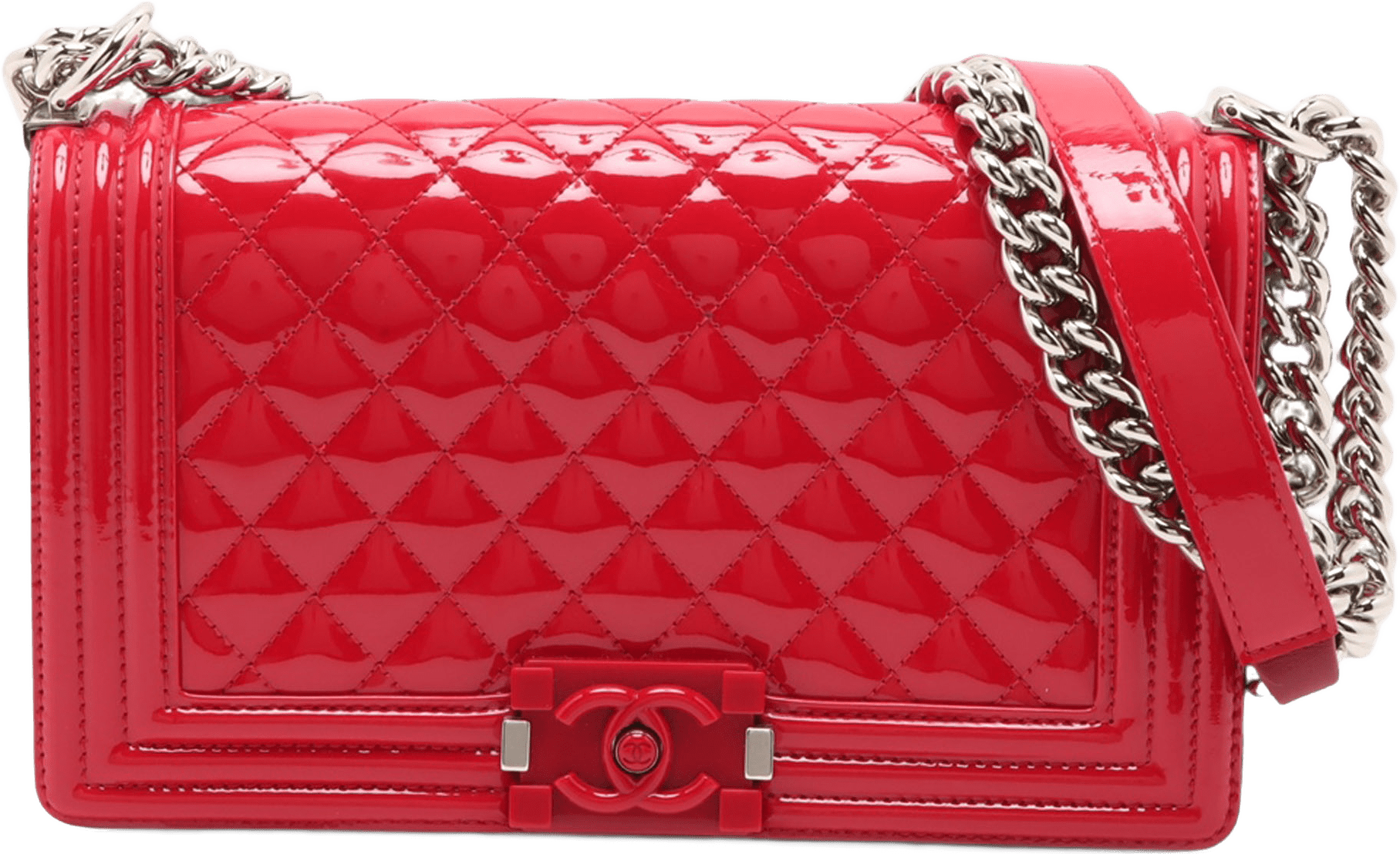 Chanel Old Medium Quilted Patent Acrylic Boy Flap, från Luxclusif, i färgen red.