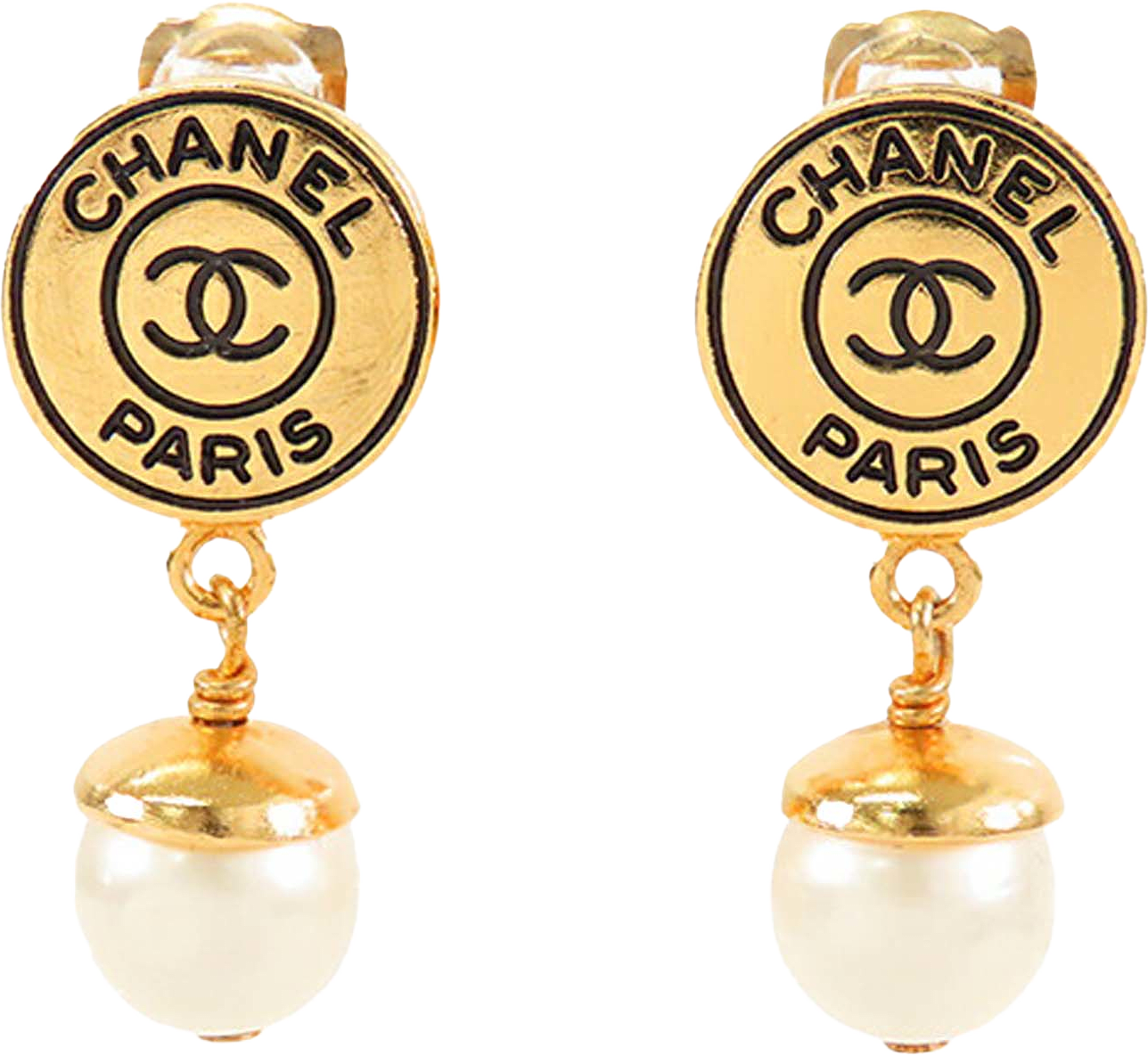 Chanel Cc Gold Plated Faux Pearl Drop Clip On Earrings, från Luxclusif, i färgen gold.