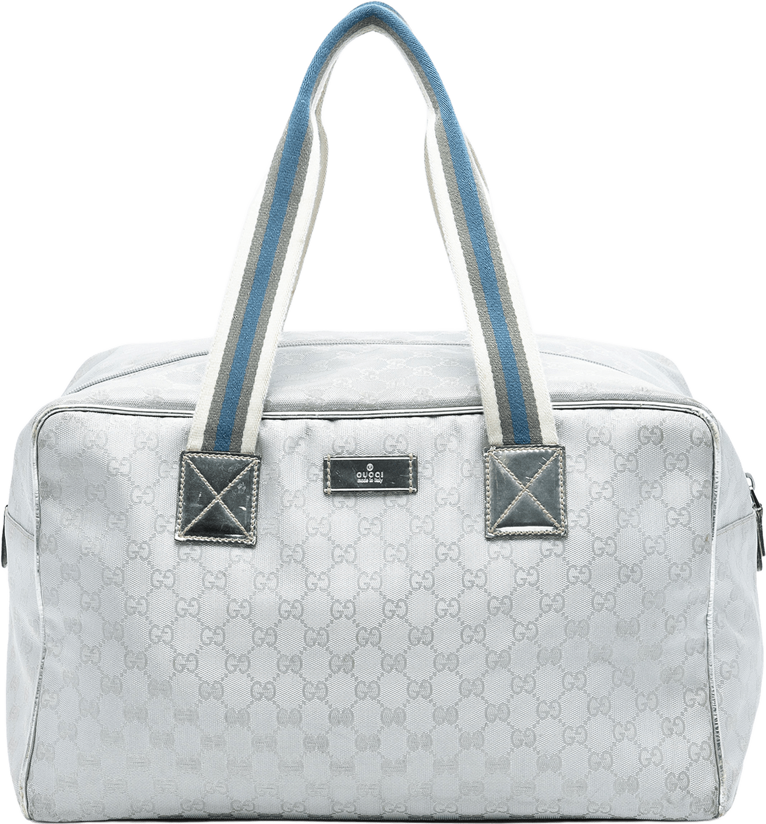 Gucci Gg Canvas Web Travel Bag, från Luxclusif, i färgen light gray.