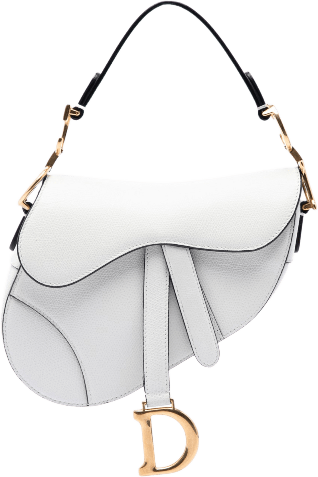 Dior Mini Grained Calfskin Saddle Bag, från Luxclusif, i färgen vit.