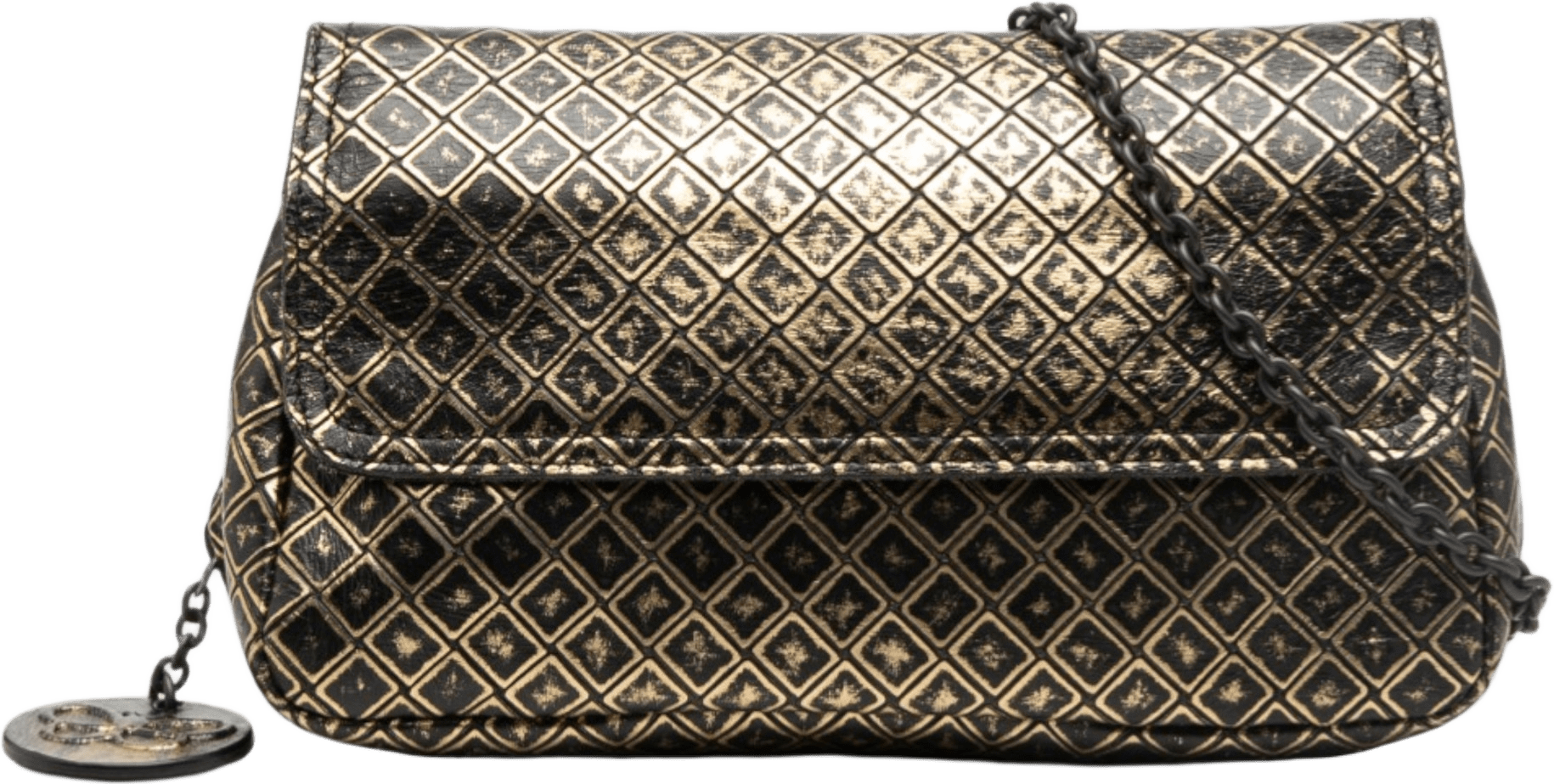 Bottega Veneta Metallic Calfskin Intrecciomirage Chain Flap Crossbody, från Luxclusif, i färgen gold.