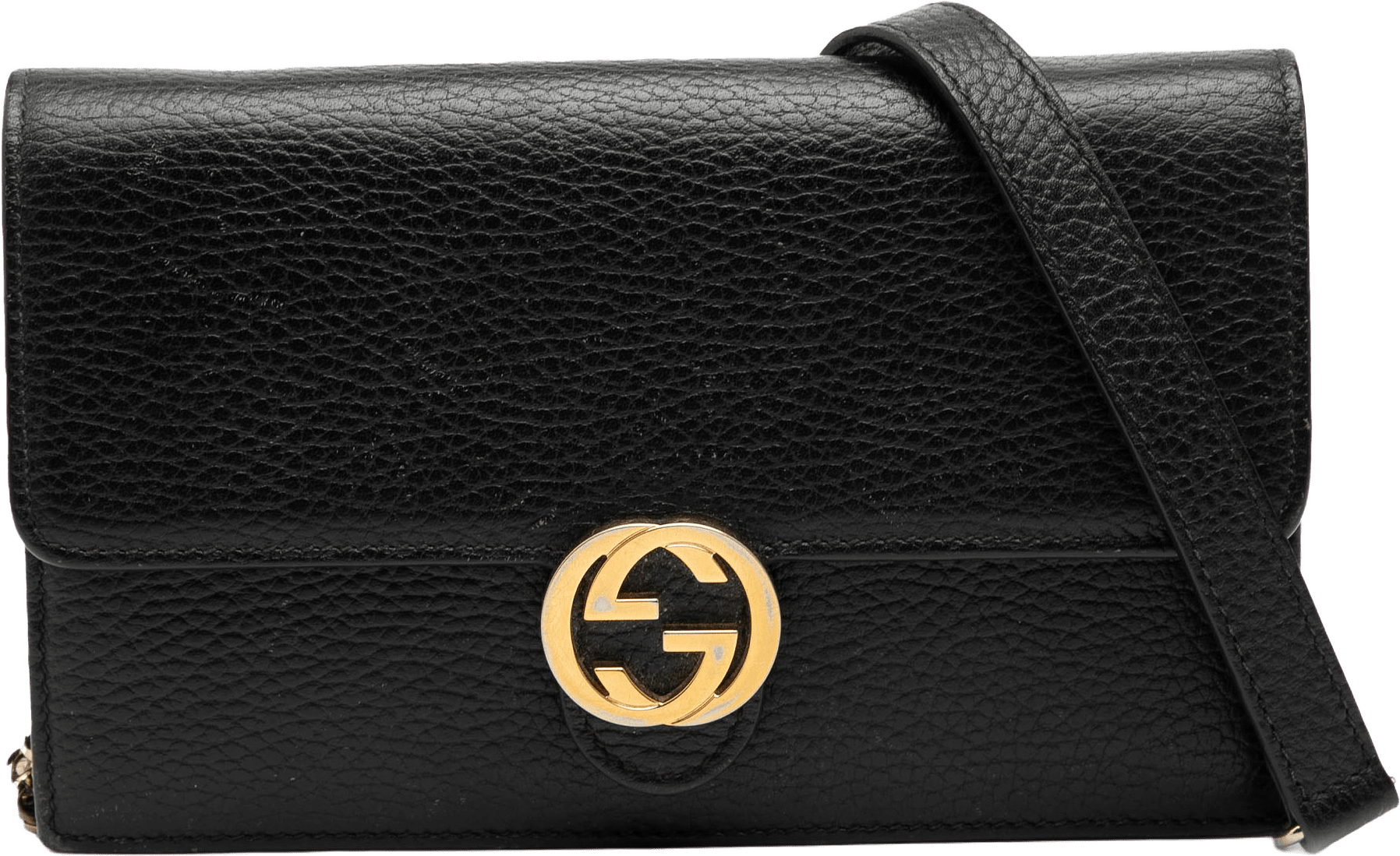 Gucci Leather Interlocking G Dollar Wallet On Chain, från Luxclusif, i färgen black.