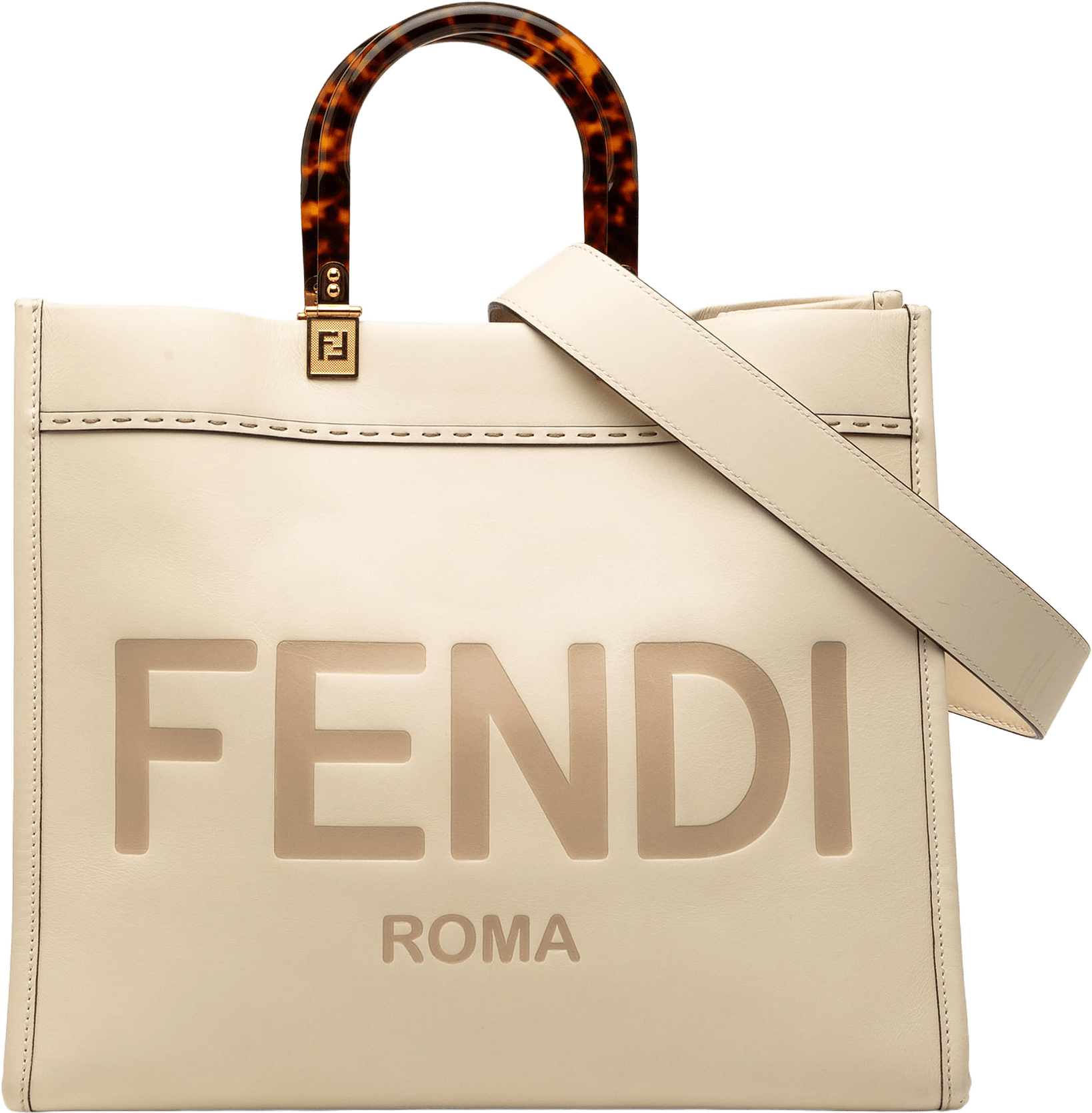 Fendi Medium Leather Sunshine Shopper Tote, från Luxclusif, i färgen beige.