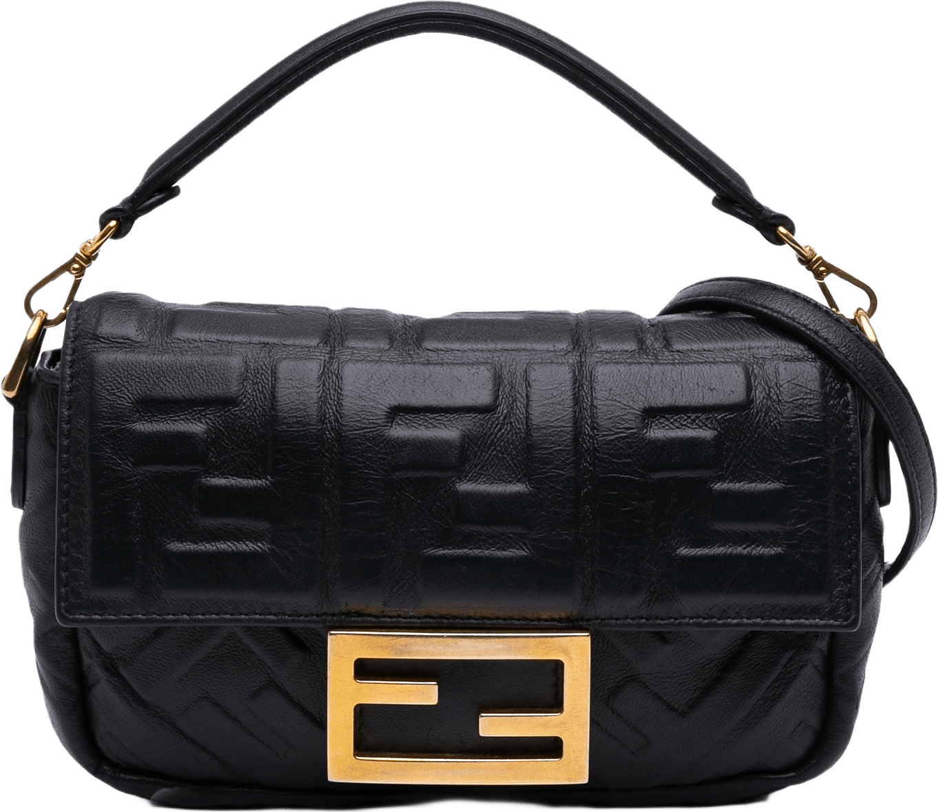 Fendi Mini Zucca Embossed Leather Baguette Satchel, från Luxclusif, i färgen black.