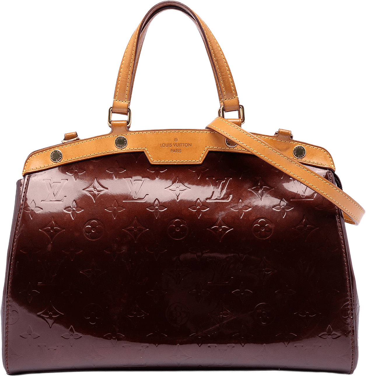 Louis Vuitton Monogram Vernis Brea Mm, från Luxclusif, i färgen bordeaux.
