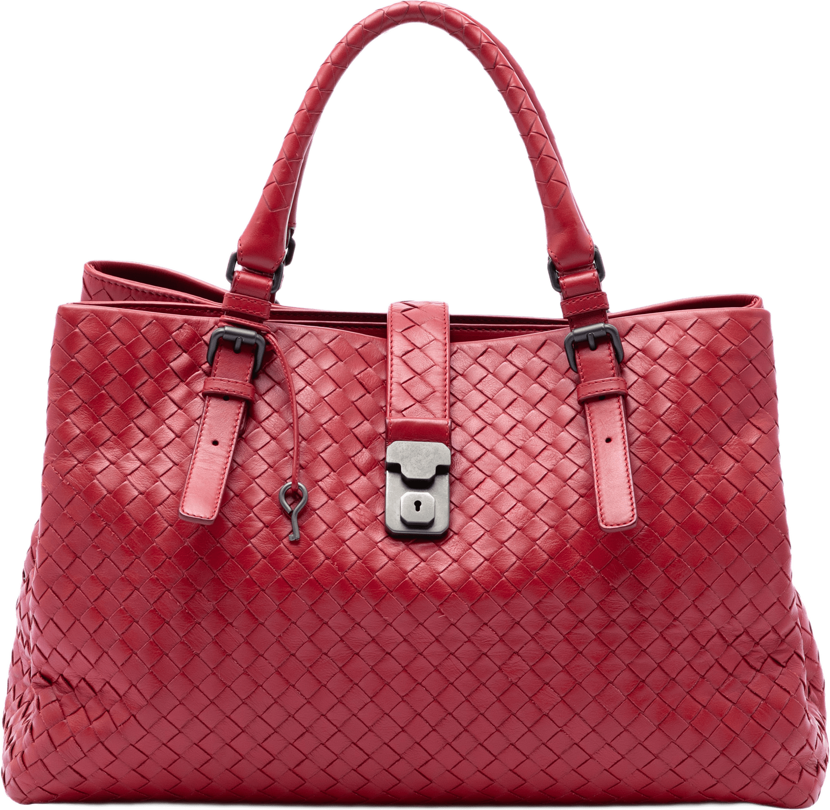 Bottega Veneta Medium Nappa Intrecciato Roma Tote, från Luxclusif, i färgen red.