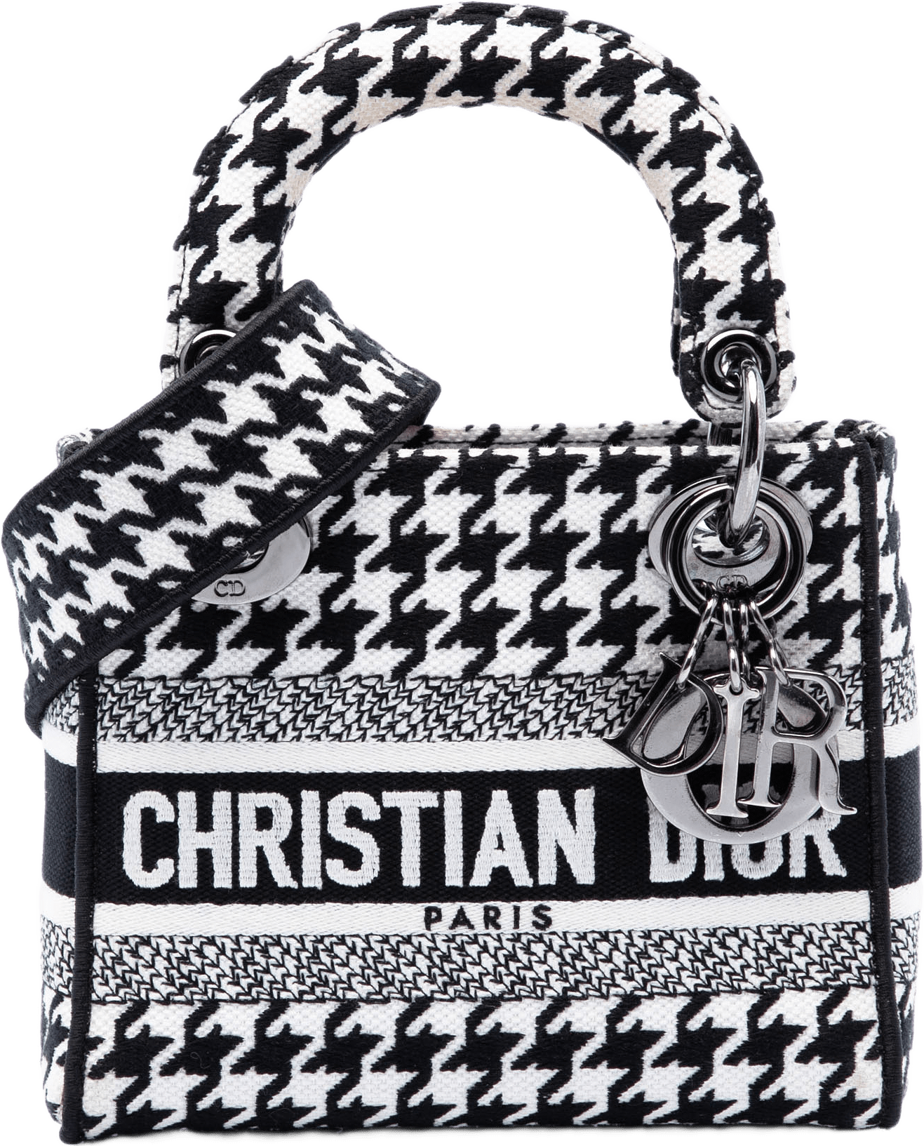 Dior Mini Embroidered Canvas Houndstooth Lady D Lite, från Luxclusif, i färgen vit.