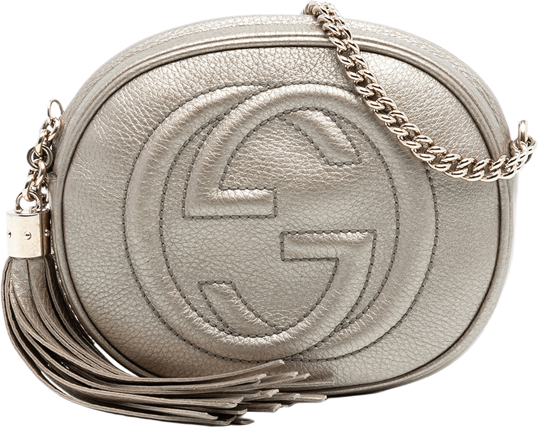 Gucci Mini Metallic Pebbled Calfskin Soho Chain Crossbody, från Luxclusif, i färgen gold.