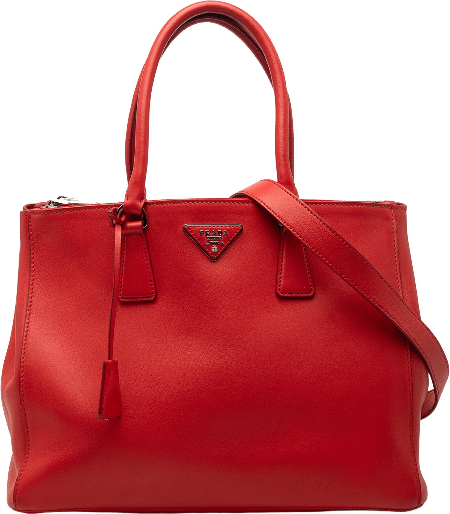 Prada Medium City Calf Galleria Double Zip Satchel, från Luxclusif, i färgen red.