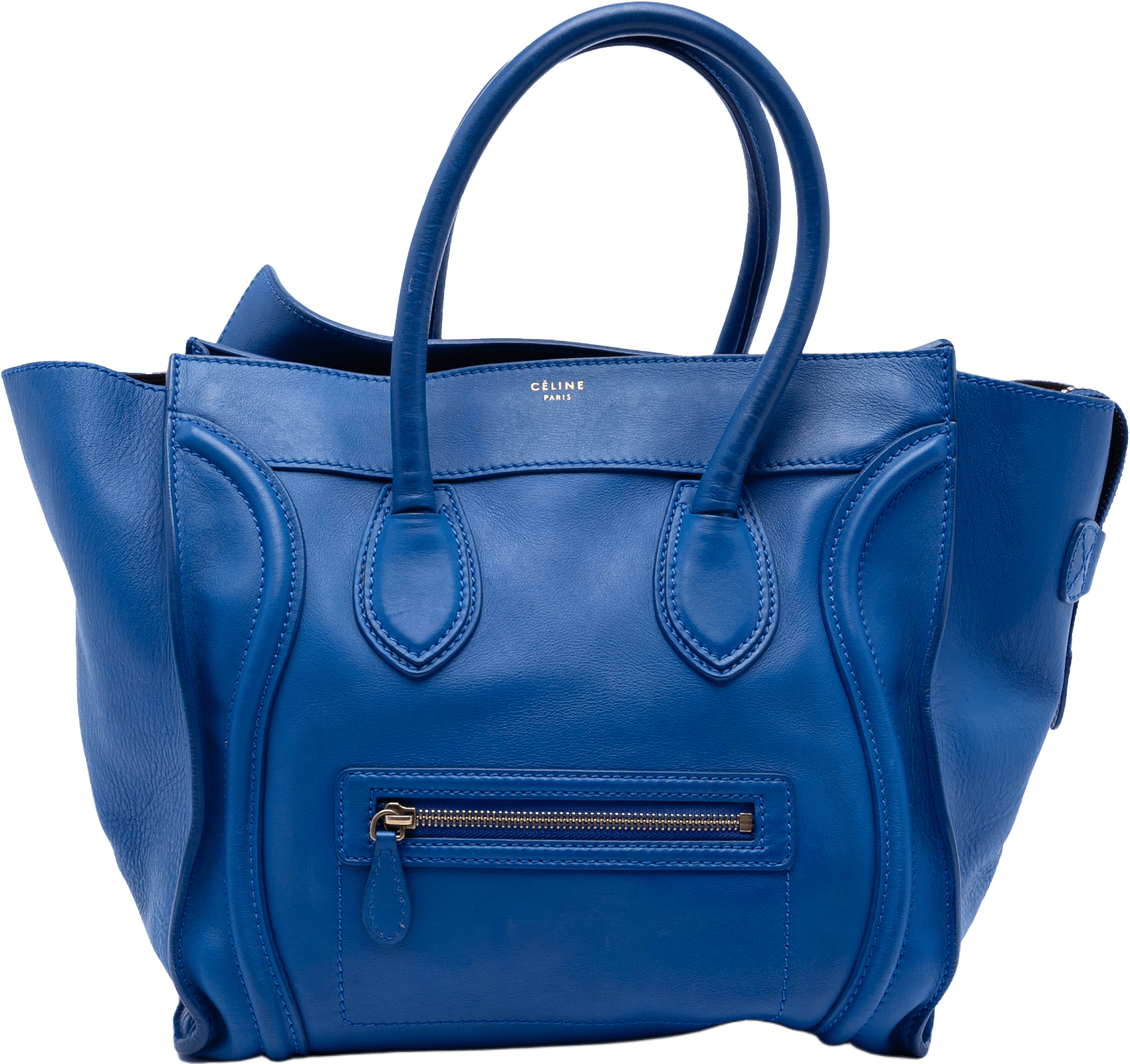 Celine Mini Calfskin Luggage Tote, från Luxclusif, i färgen blue.
