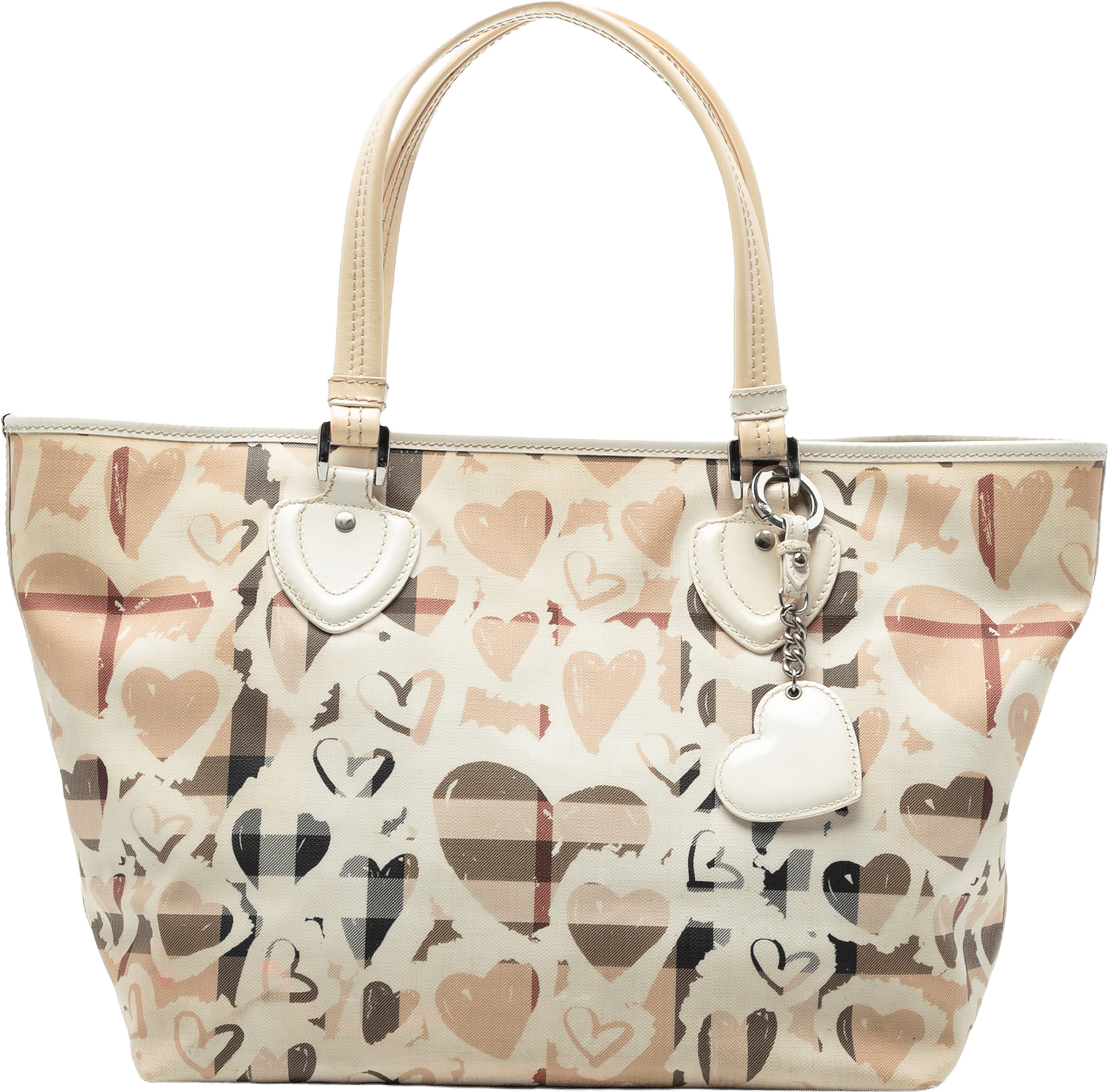 Burberry House Check Coated Canvas Hearts Gracie Tote, från Luxclusif, i färgen beige.