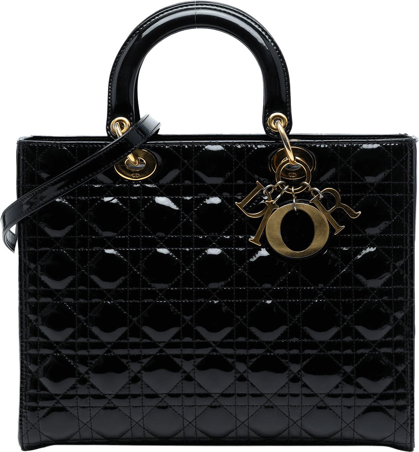 Dior Large Patent Cannage Lady Dior, från Luxclusif, i färgen black.