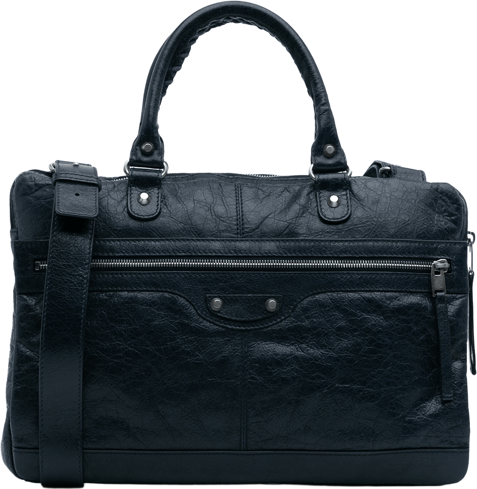 Balenciaga Lambskin Motocross Classic Briefcase, från Luxclusif, i färgen navy.