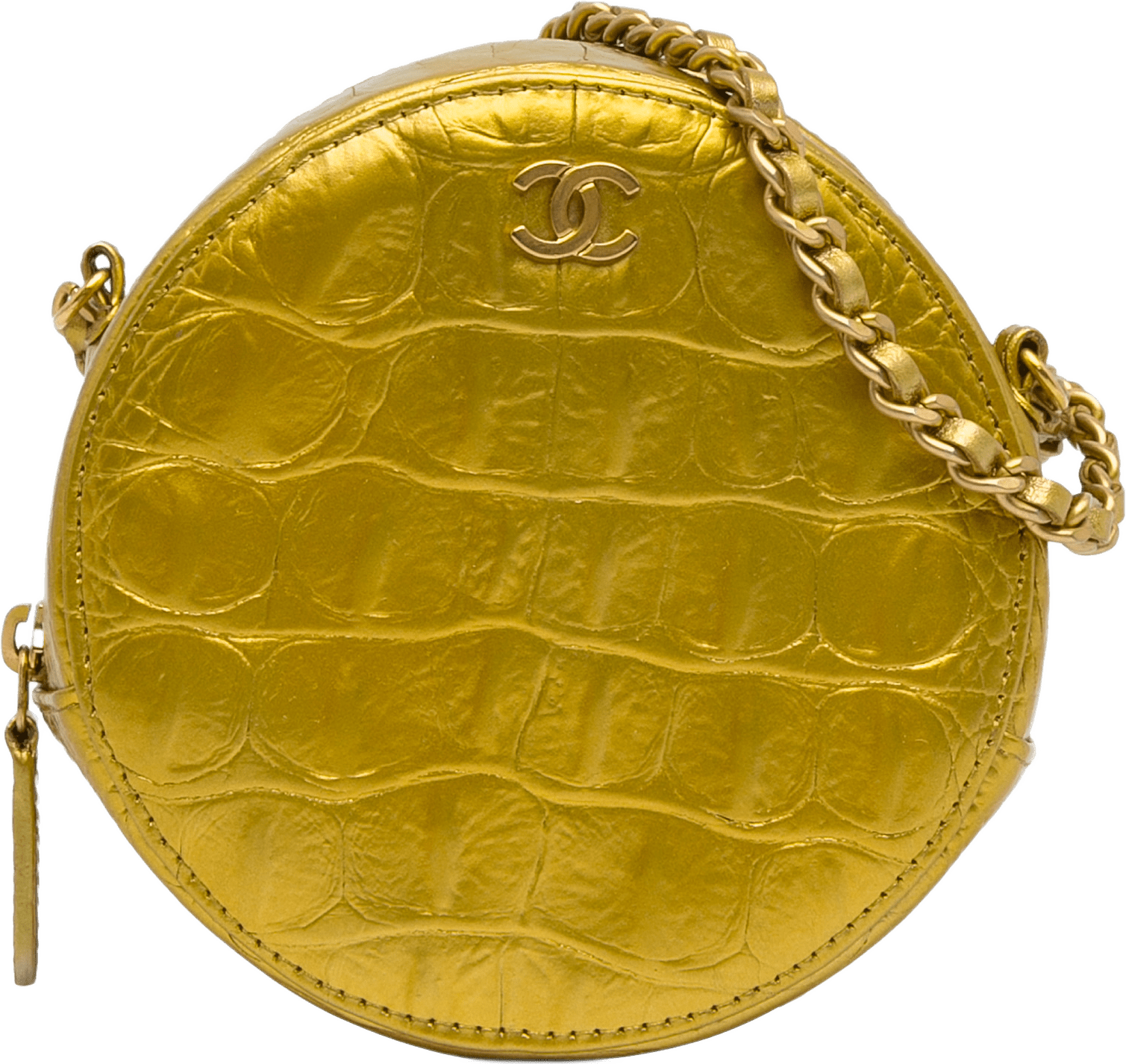 Chanel Paris-new York Coco Croc Round Crossbody Bag, från Luxclusif, i färgen guld.