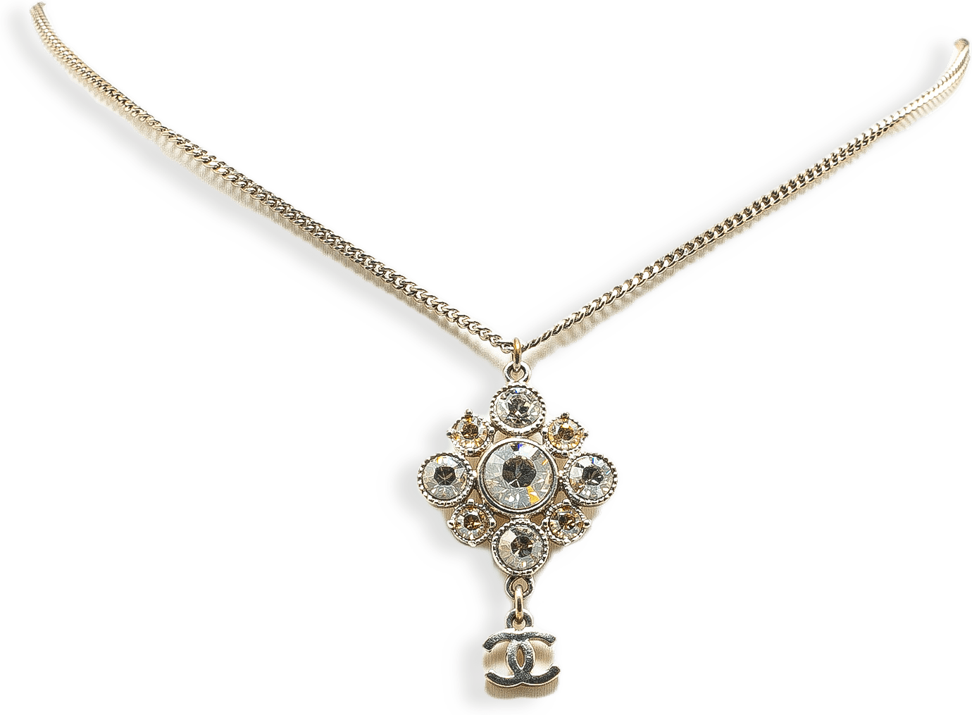 Chanel Palladium Plated Cc Crystal Pendant Necklace