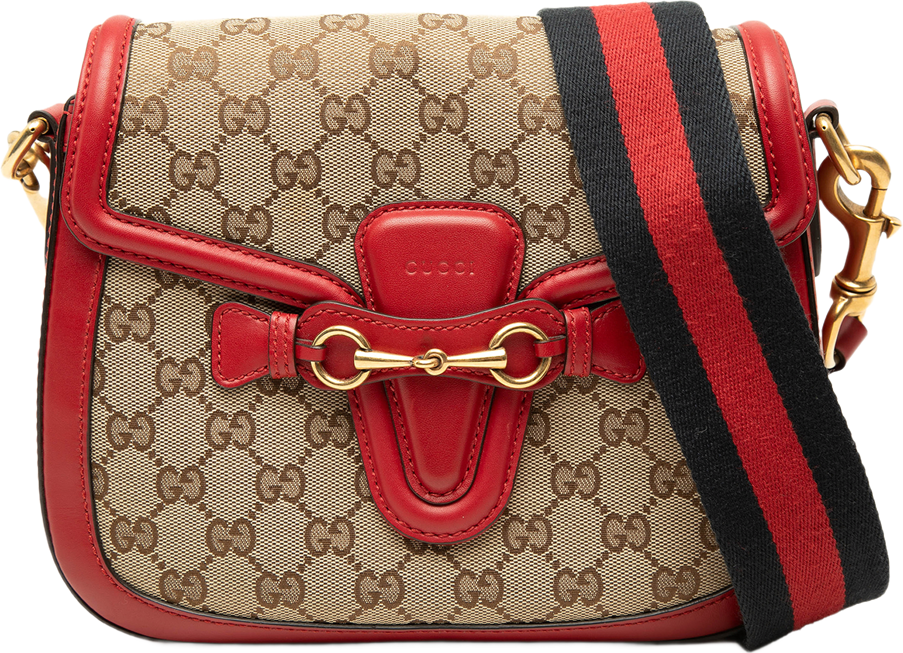 Gucci Medium Gg Canvas Lady Web Crossbody, från Luxclusif, i färgen röd.
