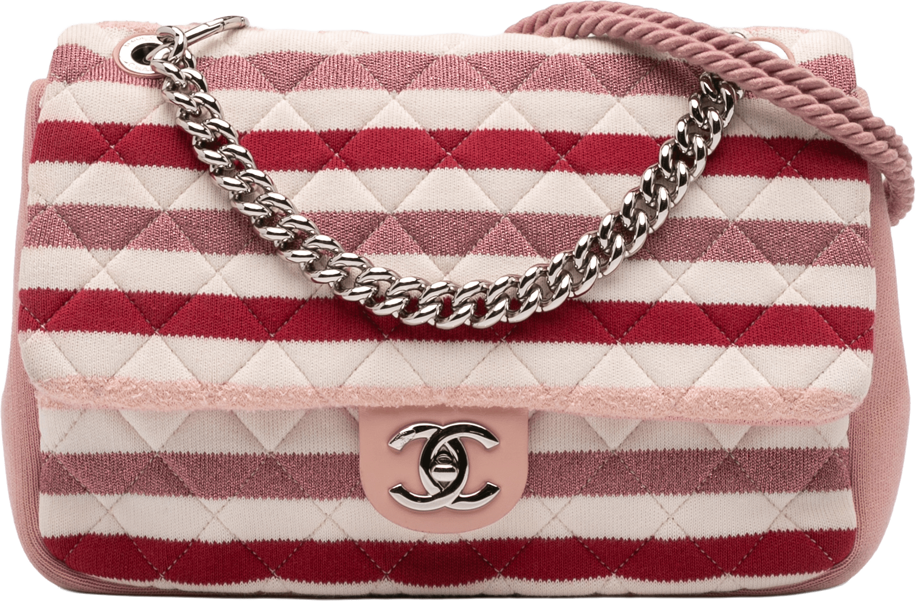 Chanel Jumbo Stripe Jersey Felt And Rope Flap, från Luxclusif, i färgen pink.