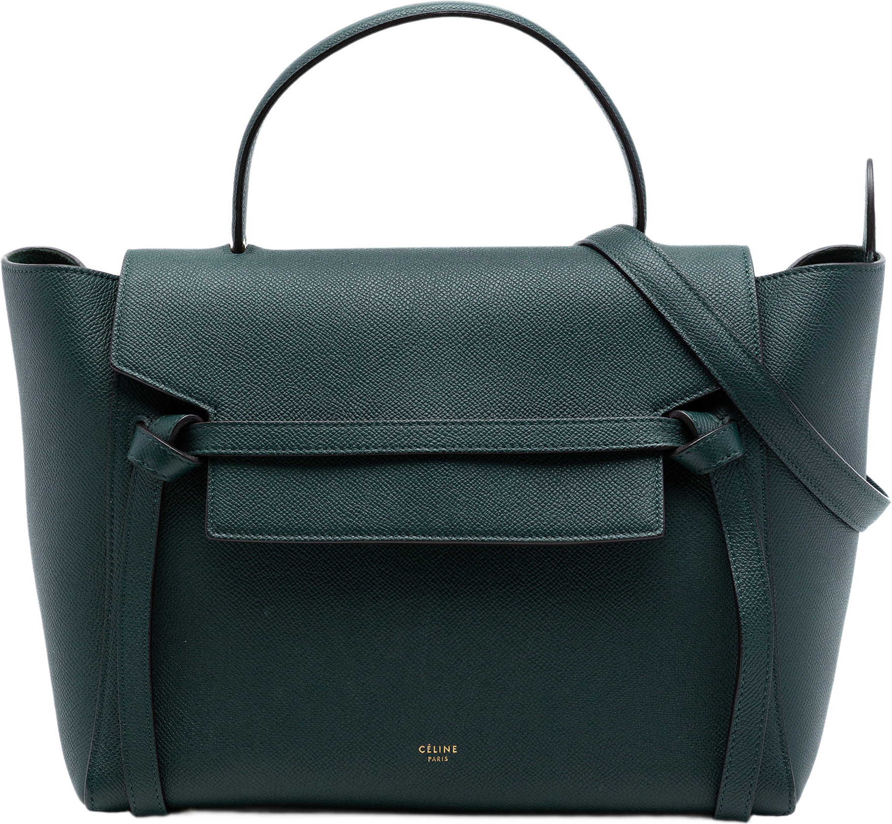 Celine Mini Grained Calfskin Belt Bag, från Luxclusif, i färgen dark green.