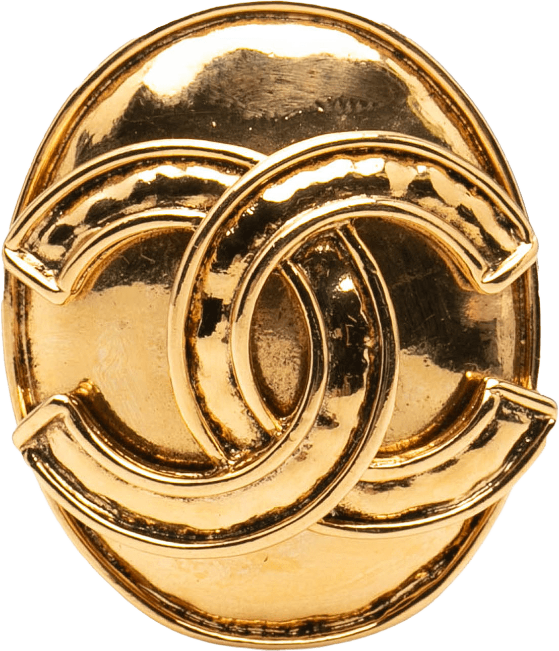 Chanel Gold Plated Cc Oval Pin Brooch, från Luxclusif, i färgen gold.