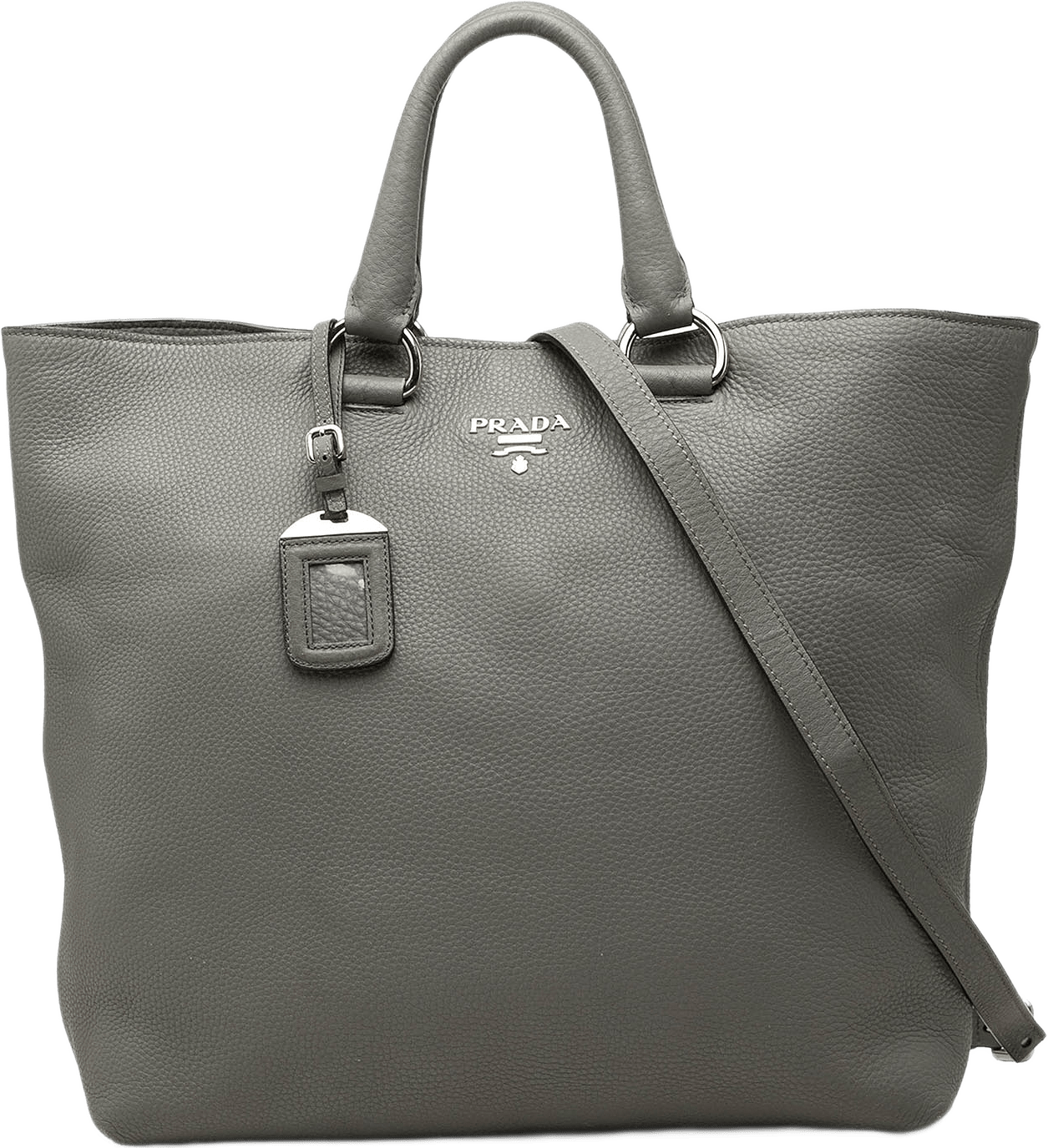 Prada Vitello Daino Open Convertible Tote, från Luxclusif, i färgen grå.