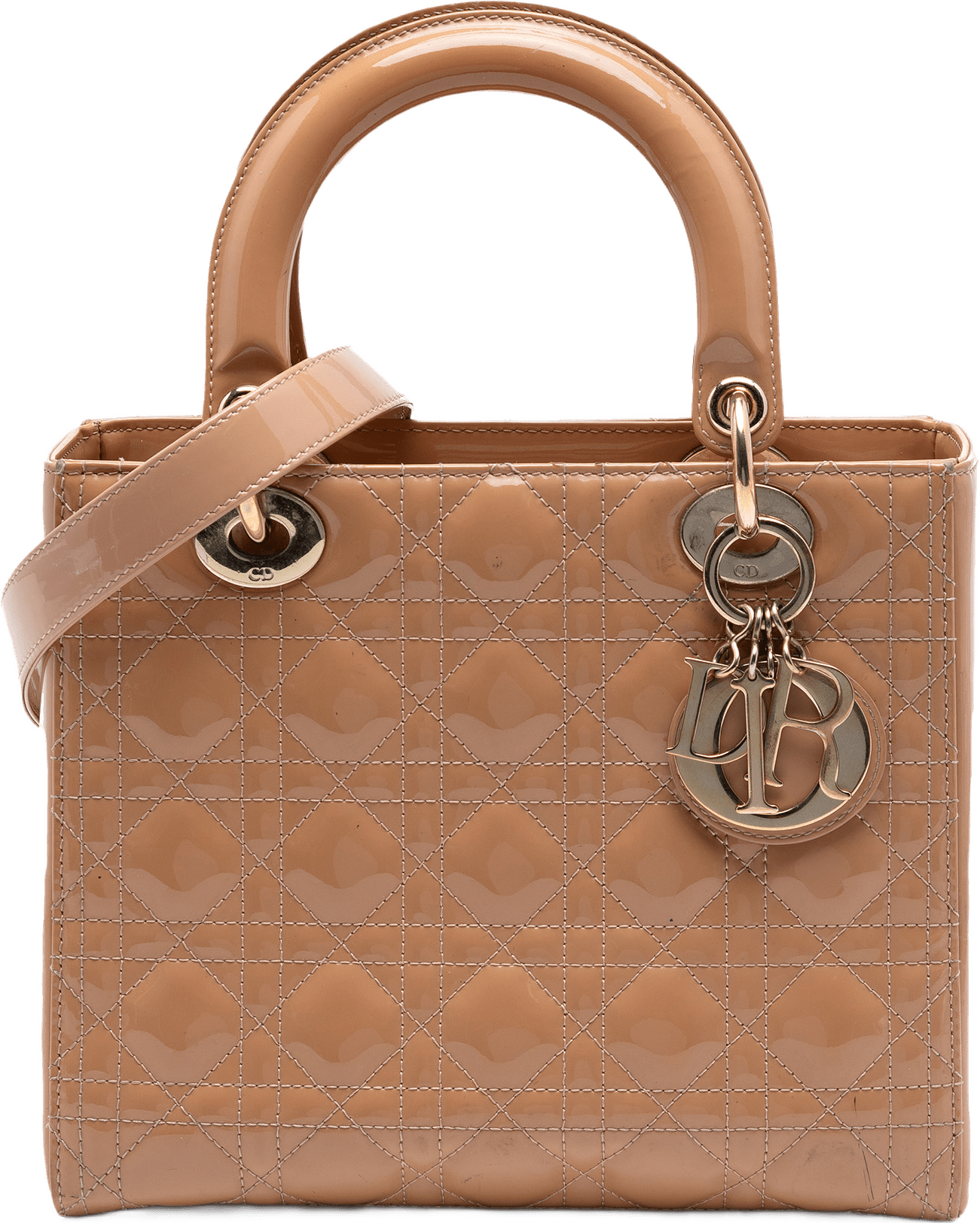 Dior Medium Patent Cannage Lady Dior, från Luxclusif, i färgen nude.