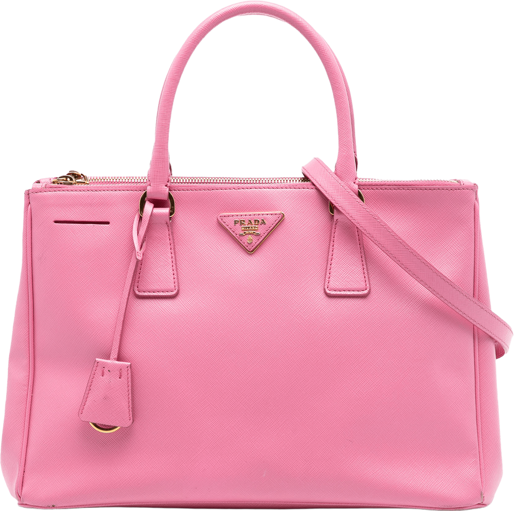 Prada Medium Saffiano Lux Galleria Double Zip Satchel, från Luxclusif, i färgen pink.