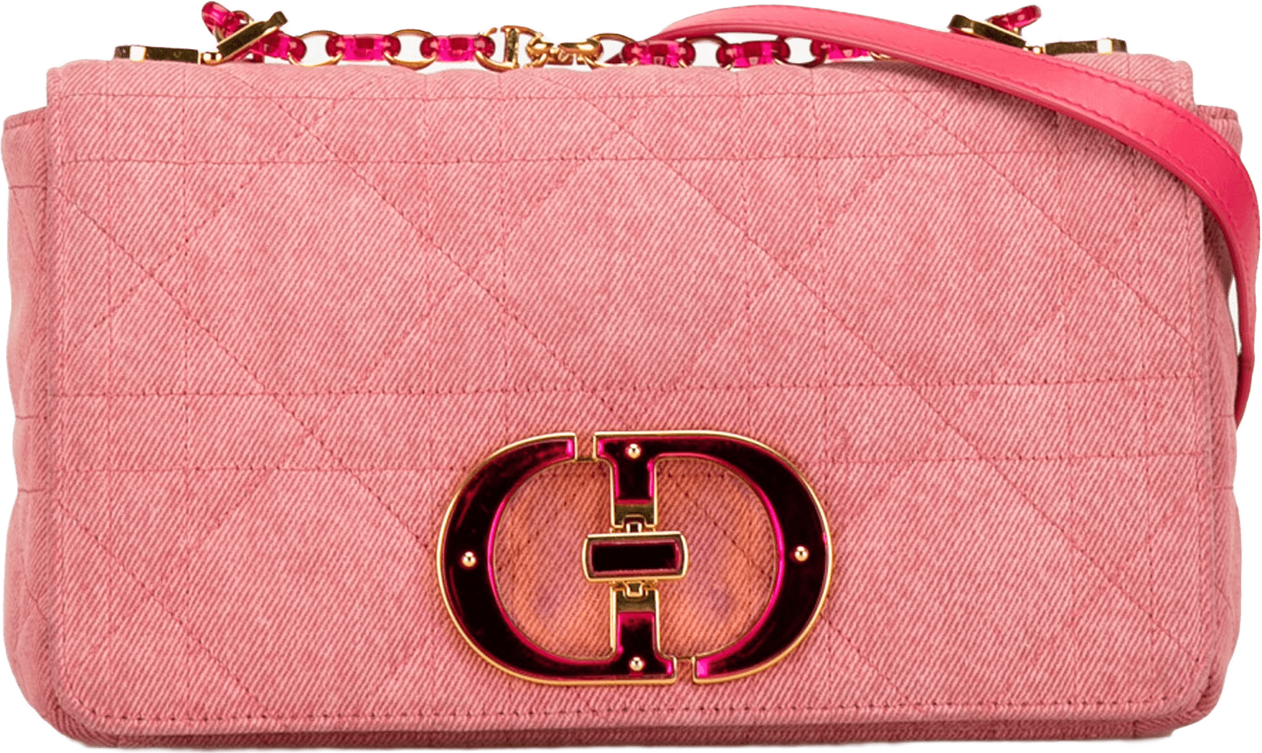 Dior Medium Denim Macrocannage Caro Bag, från Luxclusif, i färgen pink.