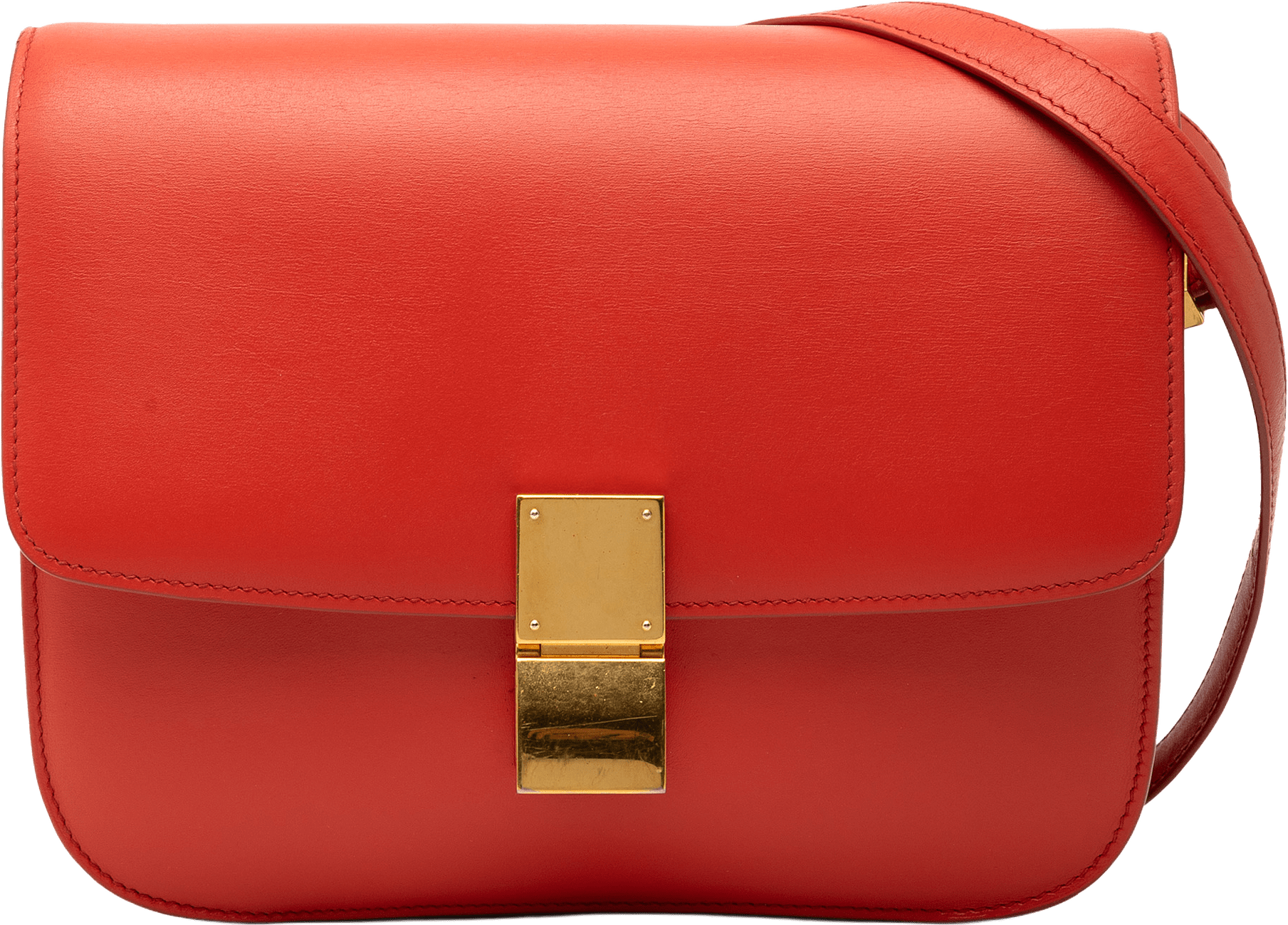 Celine Medium Calfskin Classic Box, från Luxclusif, i färgen red.